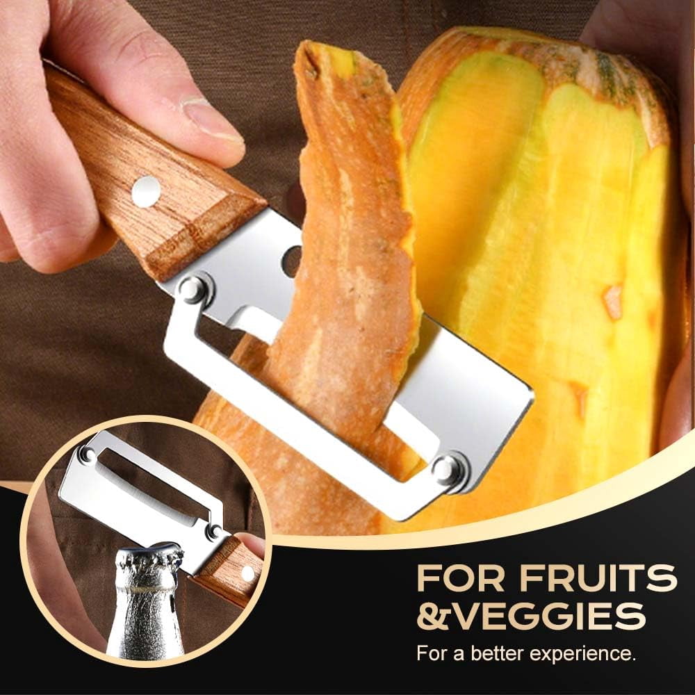 Vegetable Peeler Stainless Steel Blade Wooden Handle Bottle Opener, Fruit Potato Carrot Apple Peeling Tool Sharp Dura... - Image 4