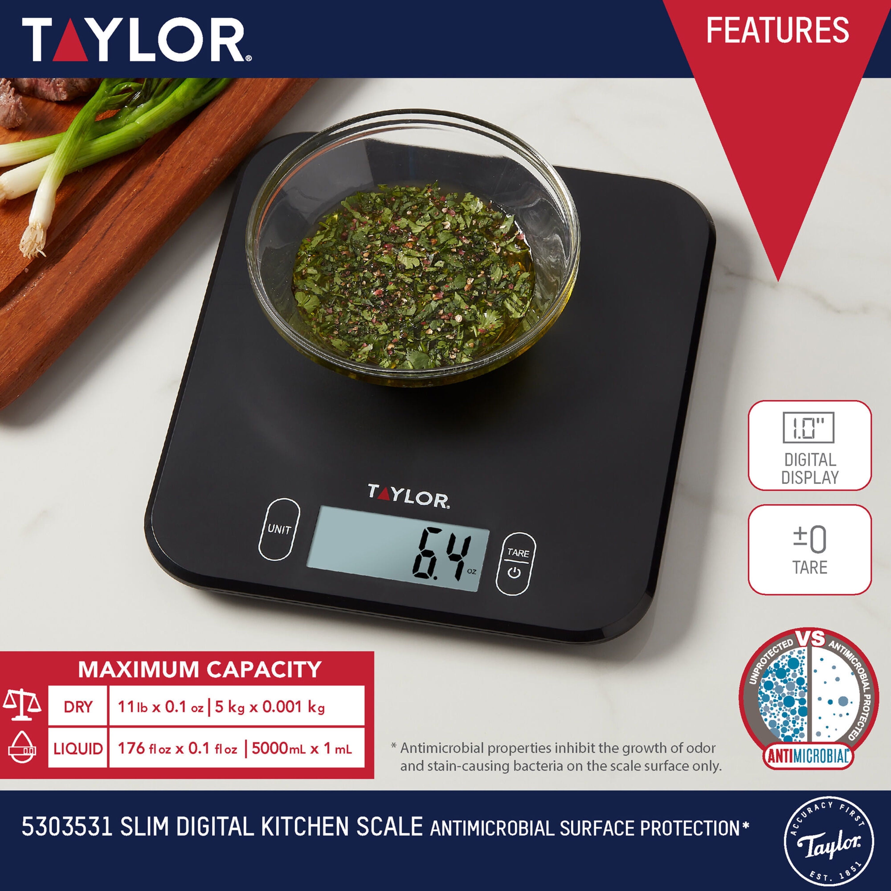 Taylor Antimicrobial 11LB Kitchen Scale Black - Image 2