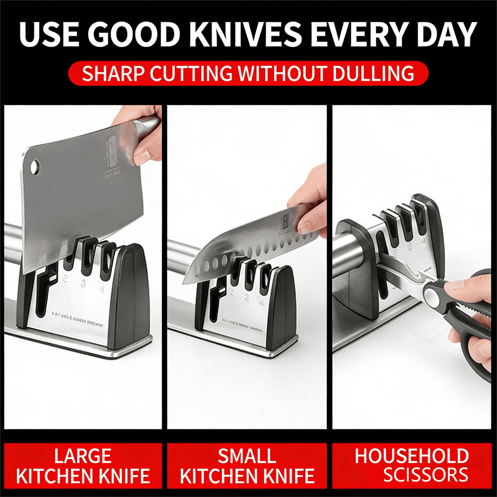 Premium 4-in-1 Manual Knife and Scissor Sharpener with 4-Stage System, Diamond Steel & Ceramic Stone, Ergonomic Desig... - Image 6