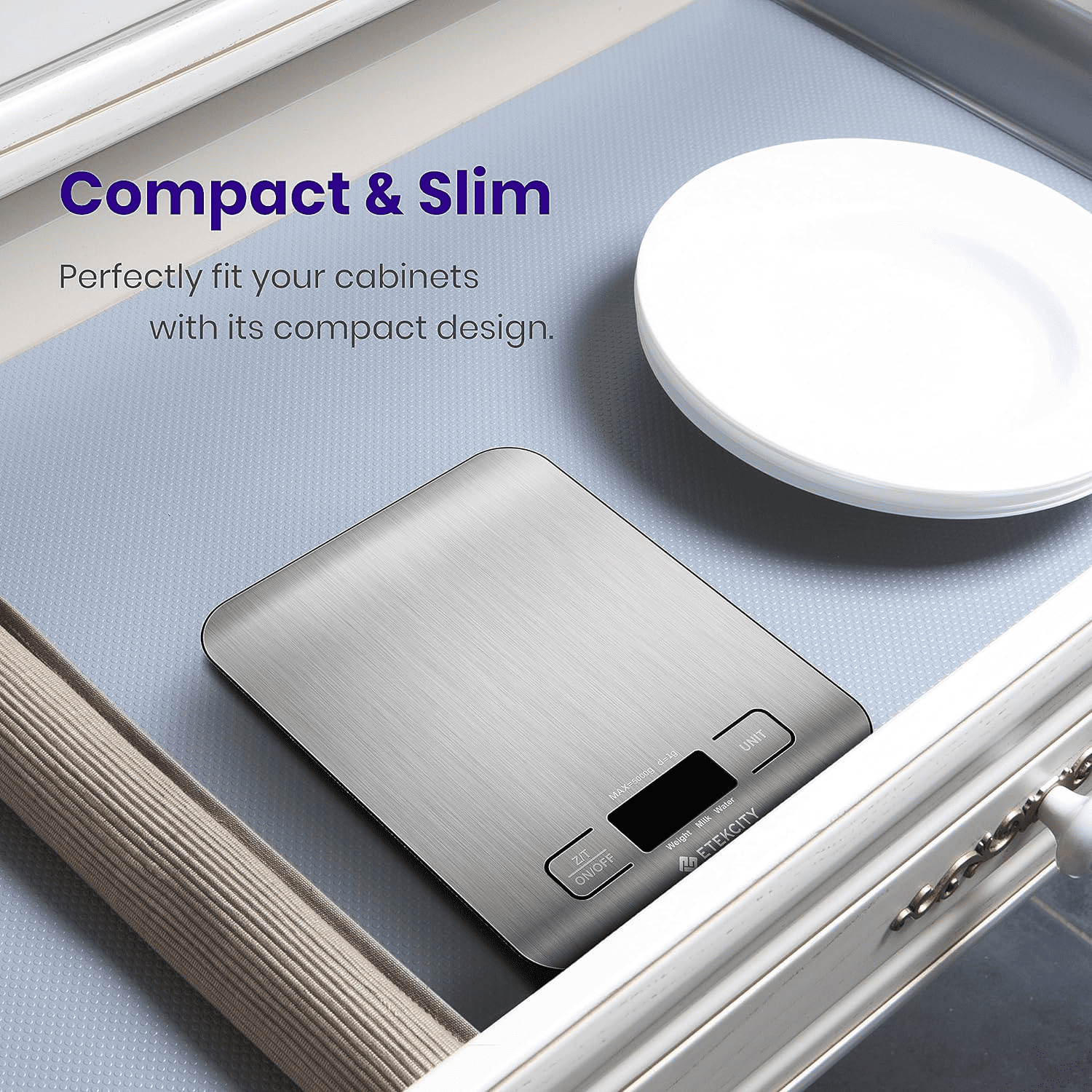 Etekcity Kitchen Scale, Digital Food Scale, 304 Stainless Steel, 11lb/5kg, Silver, EK6015 - Image 2