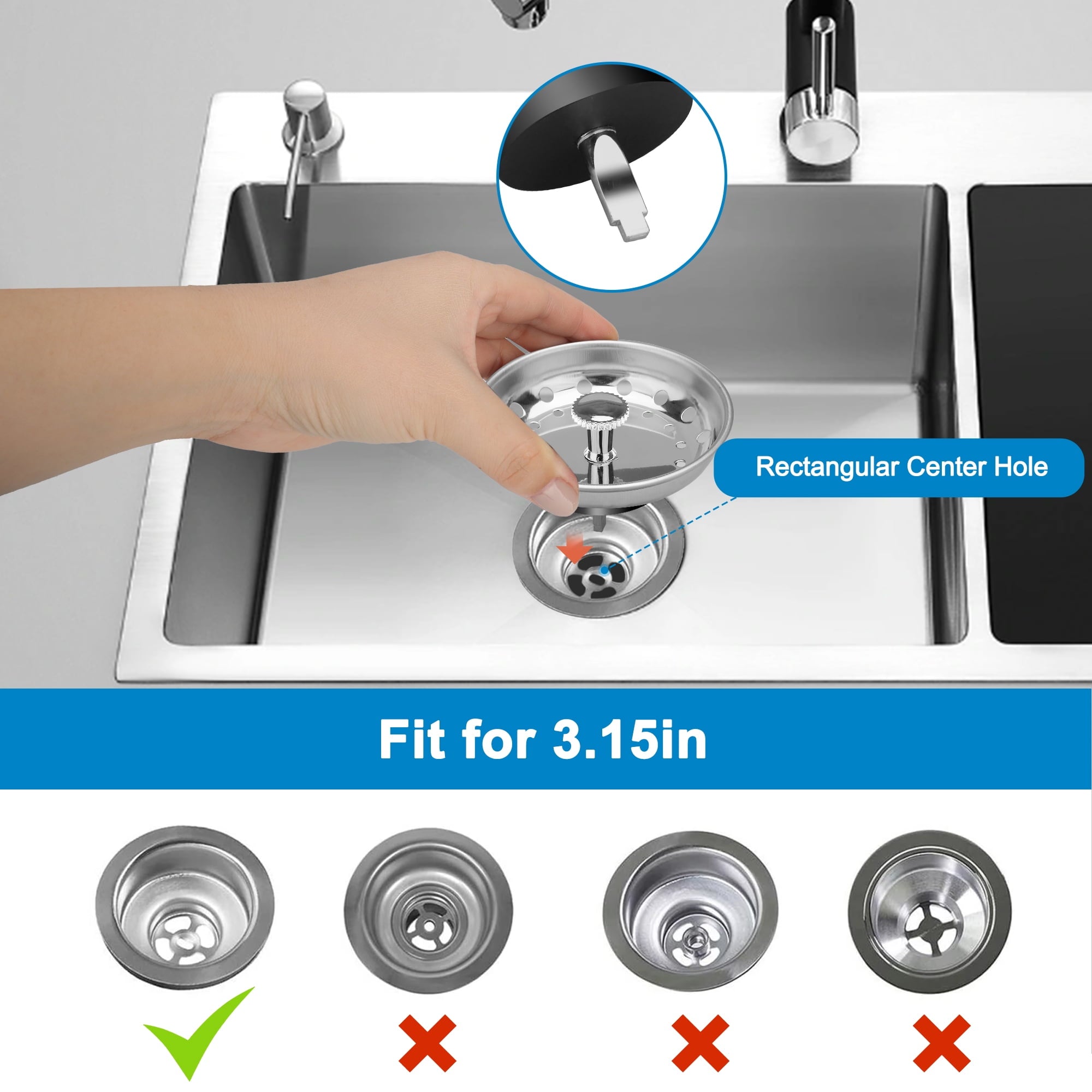 EEEkit 2pcs Kitchen Sink Strainer Baskets, Stainless Steel Sink Stopper, Anti-Clogging Food Catcher for 3.1" Drain Hole - Image 4