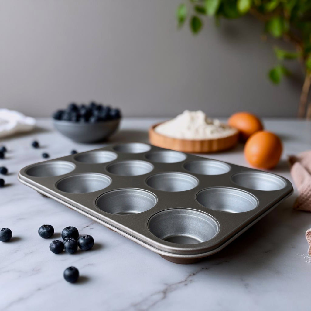 Mainstays 12-Cup Nonstick Muffin Pan, Cupcake Pan, 2.9" Diameter Cup, Gray, 1 Count - Image 4