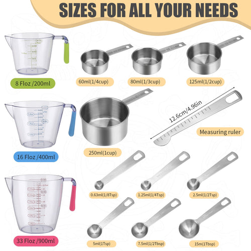 LUIISIS 14-Piece Measuring Cups and Spoons Set, Nesting Stainless Steel Measuring Cups Spoons with Plastic Measuring ... - Image 2