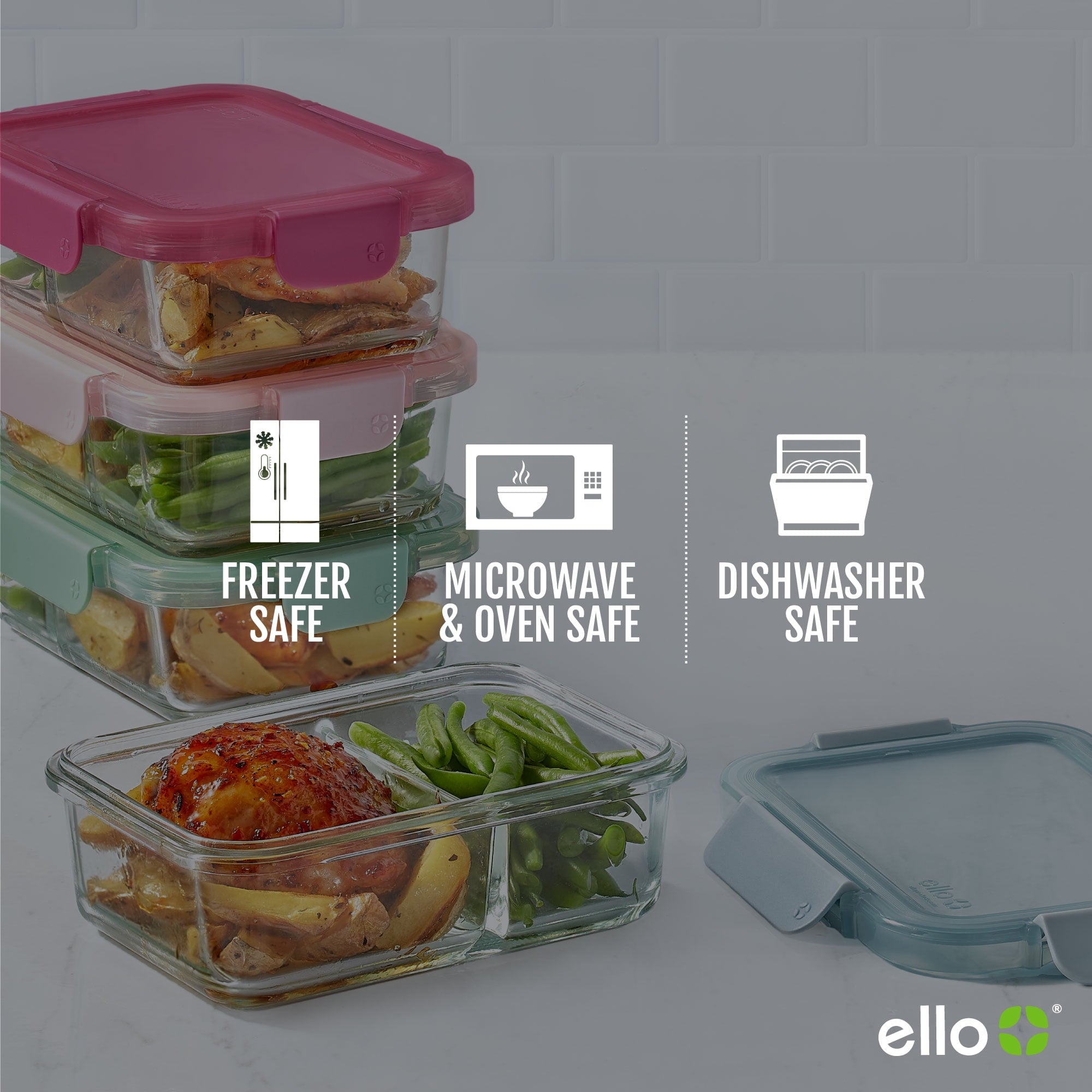 Ello Color Lock 8pc 3.4 Cup Divided Glass Meal Prep Set - Image 3