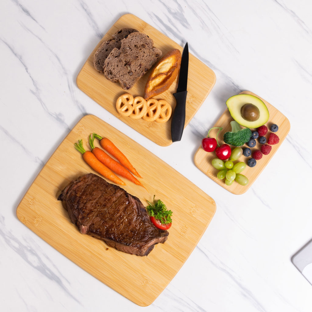 Mainstays 3-Piece Bamboo Cutting Board Set, 14" x 11"(L), 10" x 8" (M), 8" x 5.5" (S), 100% Natural Bamboo Color - Image 2