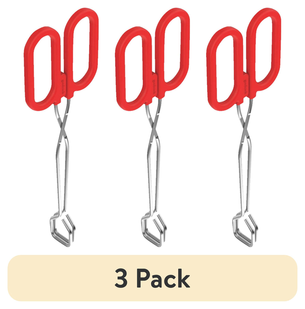 (3 pack) Kitchen Loop Tongs 10", Chrome, Silver/Red