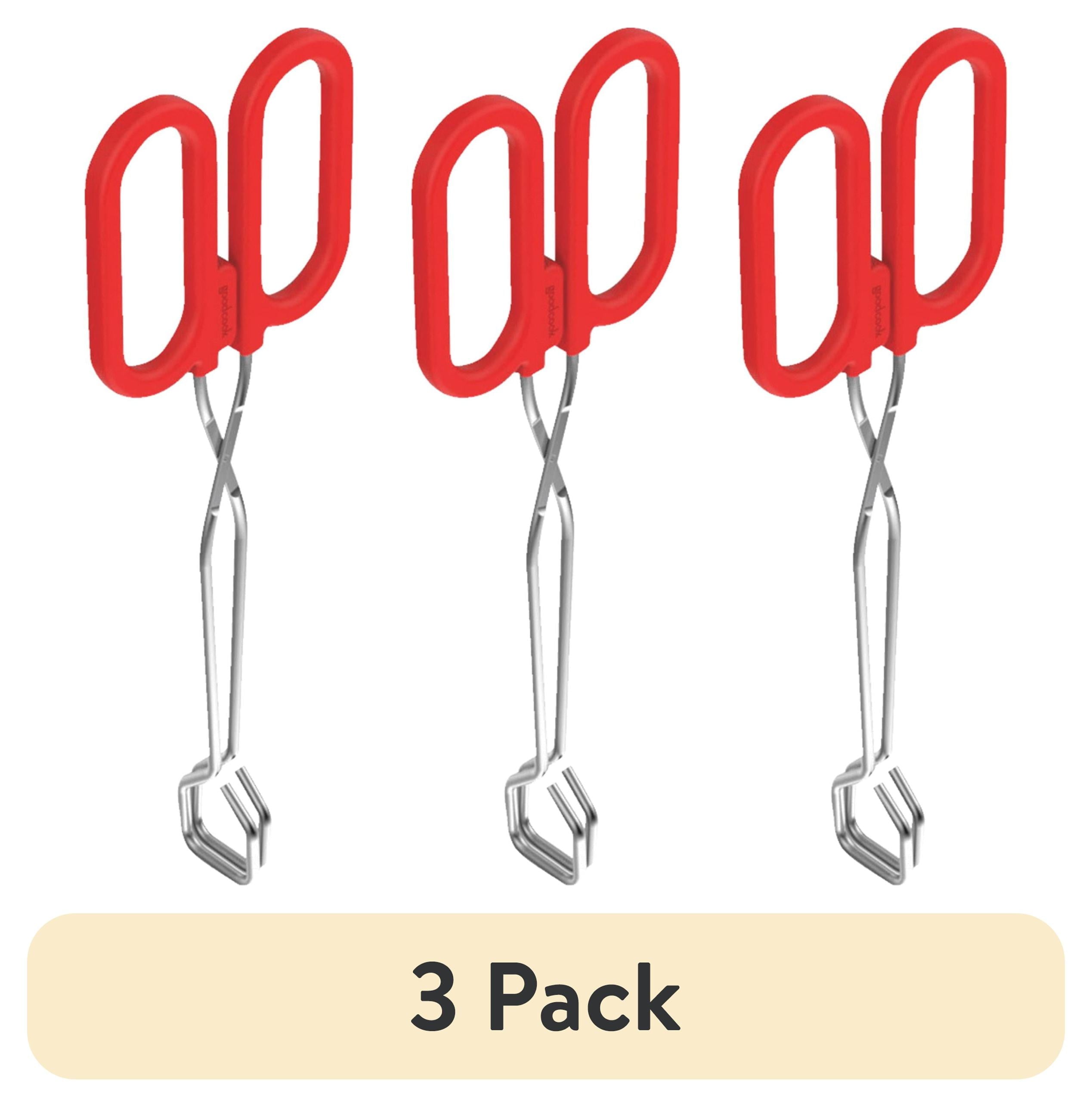 (3 pack) Kitchen Loop Tongs 10", Chrome, Silver/Red