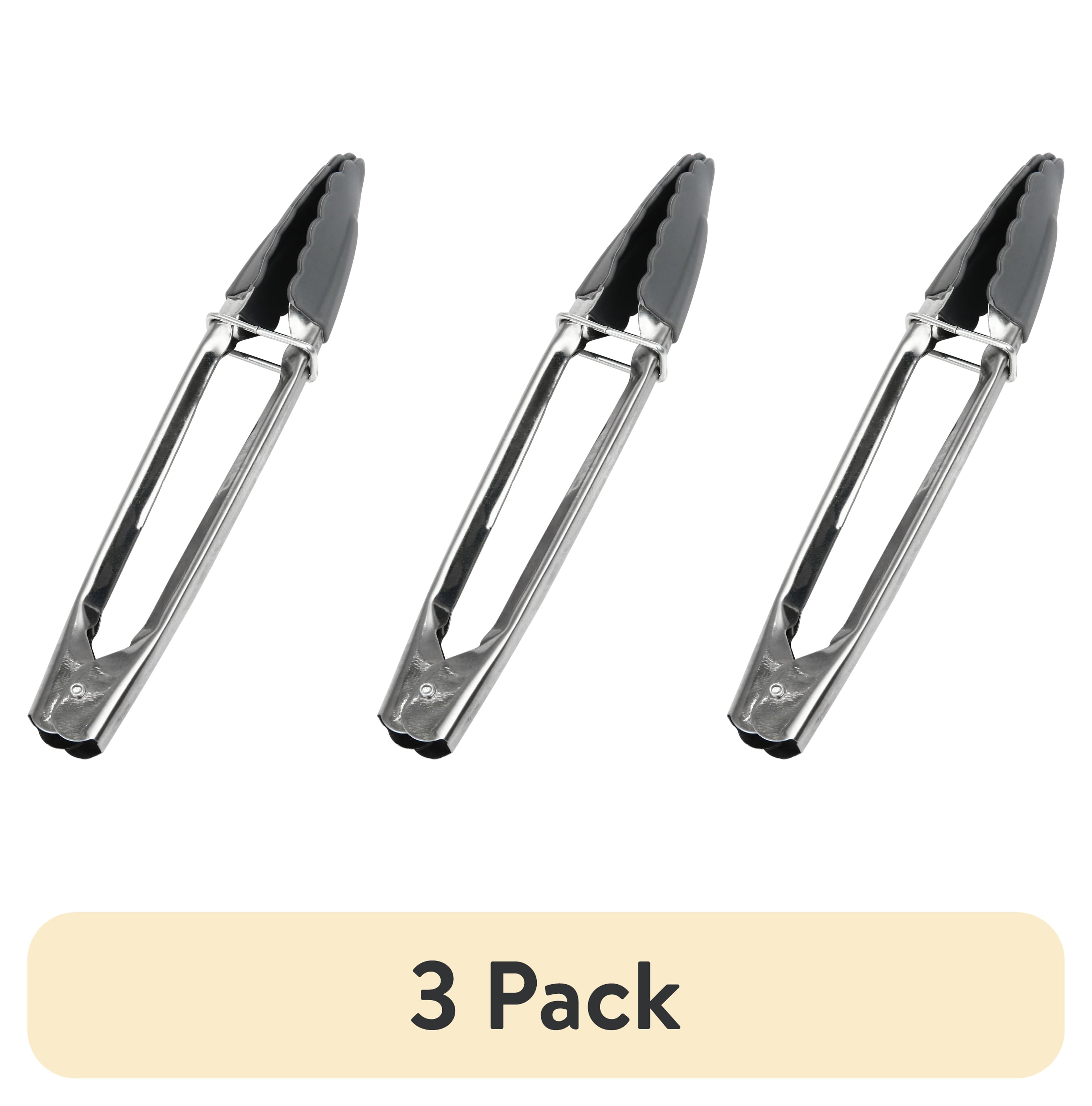 (3 pack) Mainstays Non Stick Heat Resistant Stainless Steel and Silicone Mini Tongs