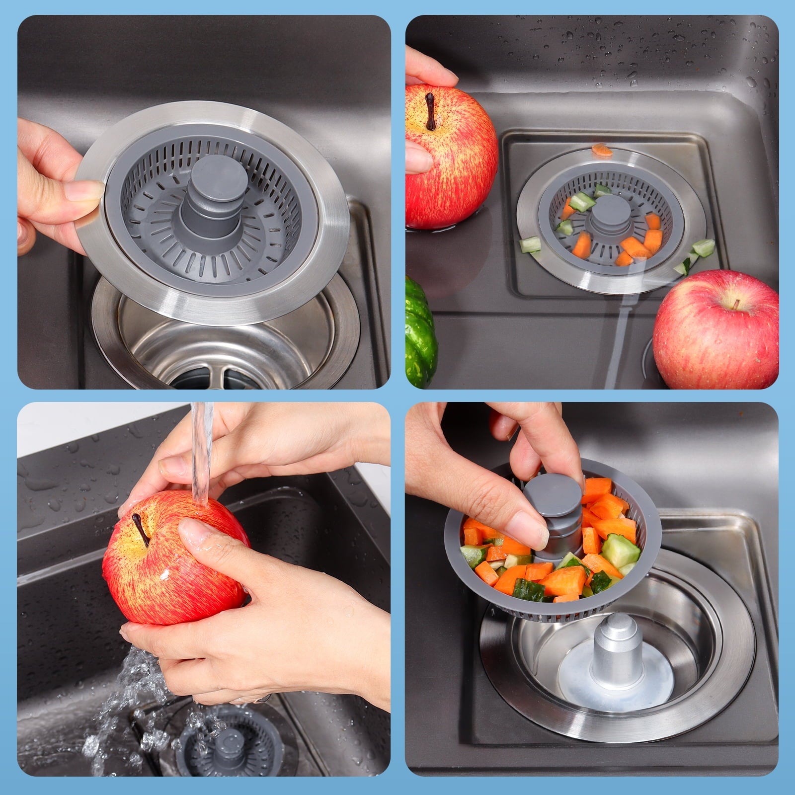 SAMODRA Upgraded 3 in 1 Kitchen Sink Strainer and Stopper, Stainless Steel Drain Strainer Combo for Kitchen Sink, US ... - Image 3