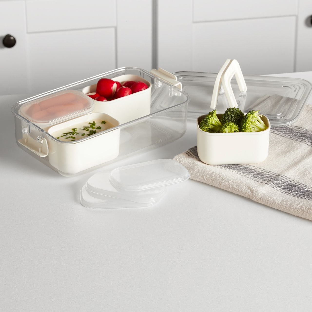 Mainstays Snackle Box, Lunch & Snack Container with lids, Plastic, Mini, 4 Compartment , White, Made for Portable Foo... - Image 3