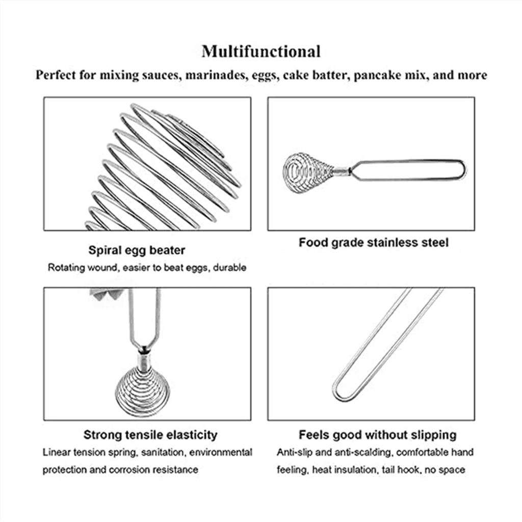 Stainless Steel Spring Coil Whisk Wire Whip-Cream Egg Beater Gravy-Cream Hand Mixer Kitchen Tool Accessories for Mixing - Image 3