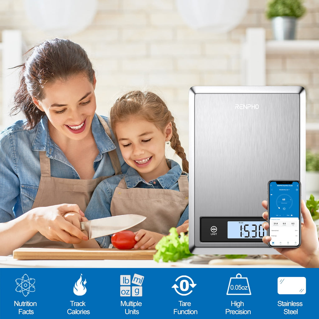 RENPHO Digital Food Scale with App, Bluetooth Smart Kitchen Scale, Stainless Steel - Image 2
