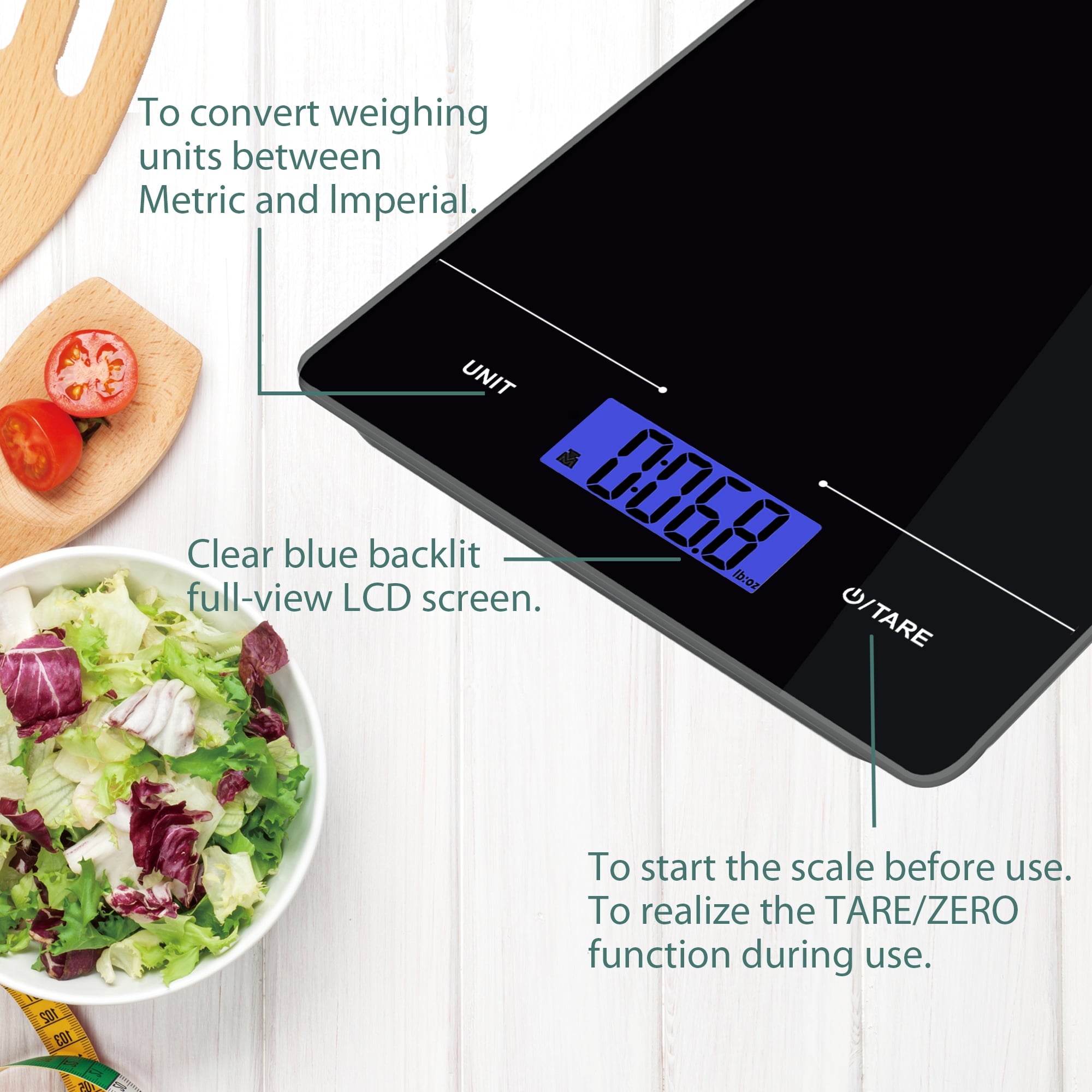 Mainstays Tempered Glass Slimline Digital Scale with Blue Backlit, Black - Image 4