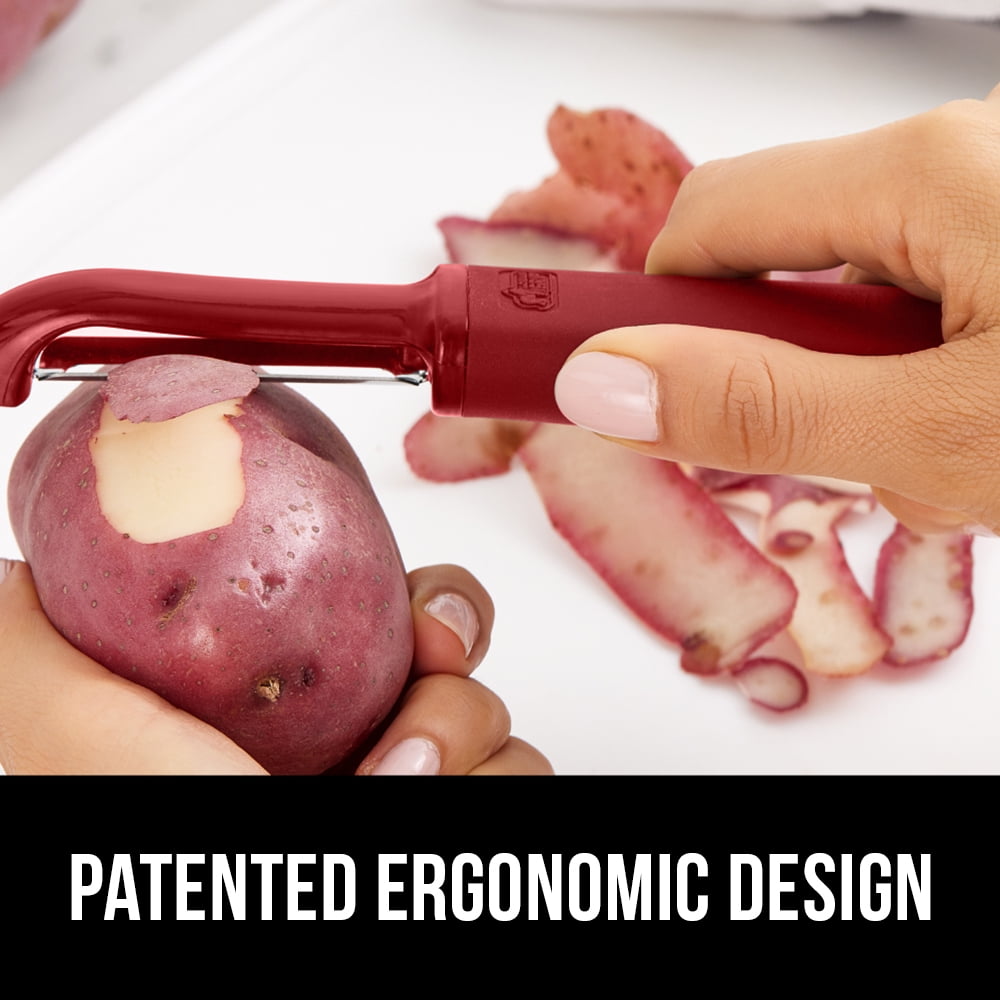GORILLA GRIP Vegetable Peeler, Stainless Steel, Includes Blade Cover, Peels Potatoes Apples, Red - Image 4