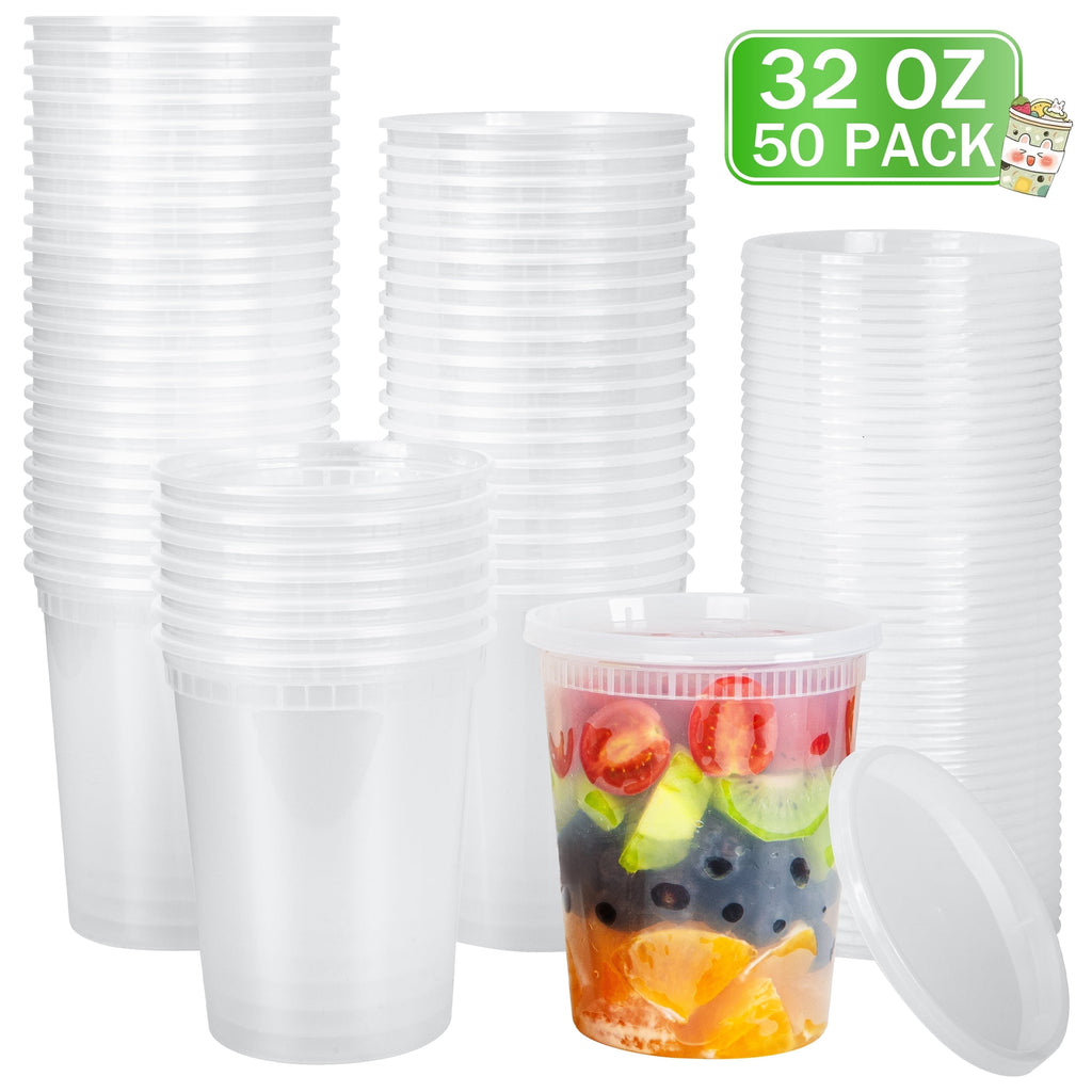 GPED 32oz Deli Containers with Lids 50 Sets, Food Storage Containers with Lids, Soup Containers with Lids, Stackable ...