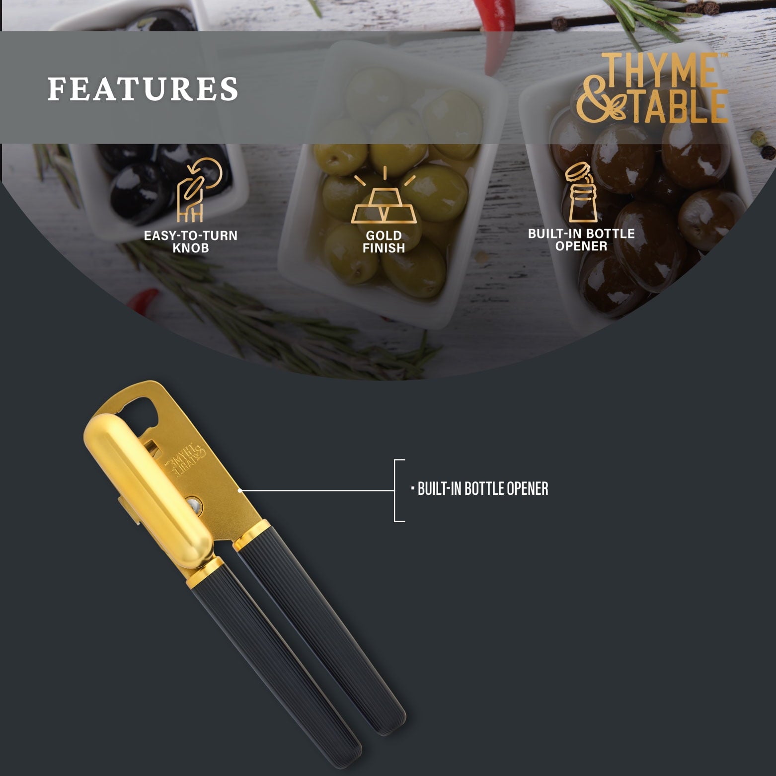 Thyme & Table Stainless Steel Manual Can Opener with Gold Finish - Image 5
