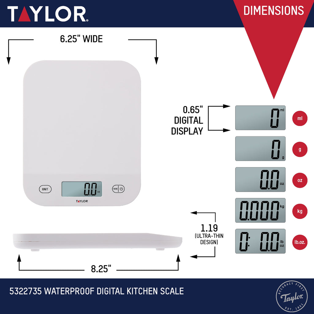 Taylor Digital Waterproof Kitchen and Food Scale with Grams & Ounces, White 11LB Capacity - Image 6