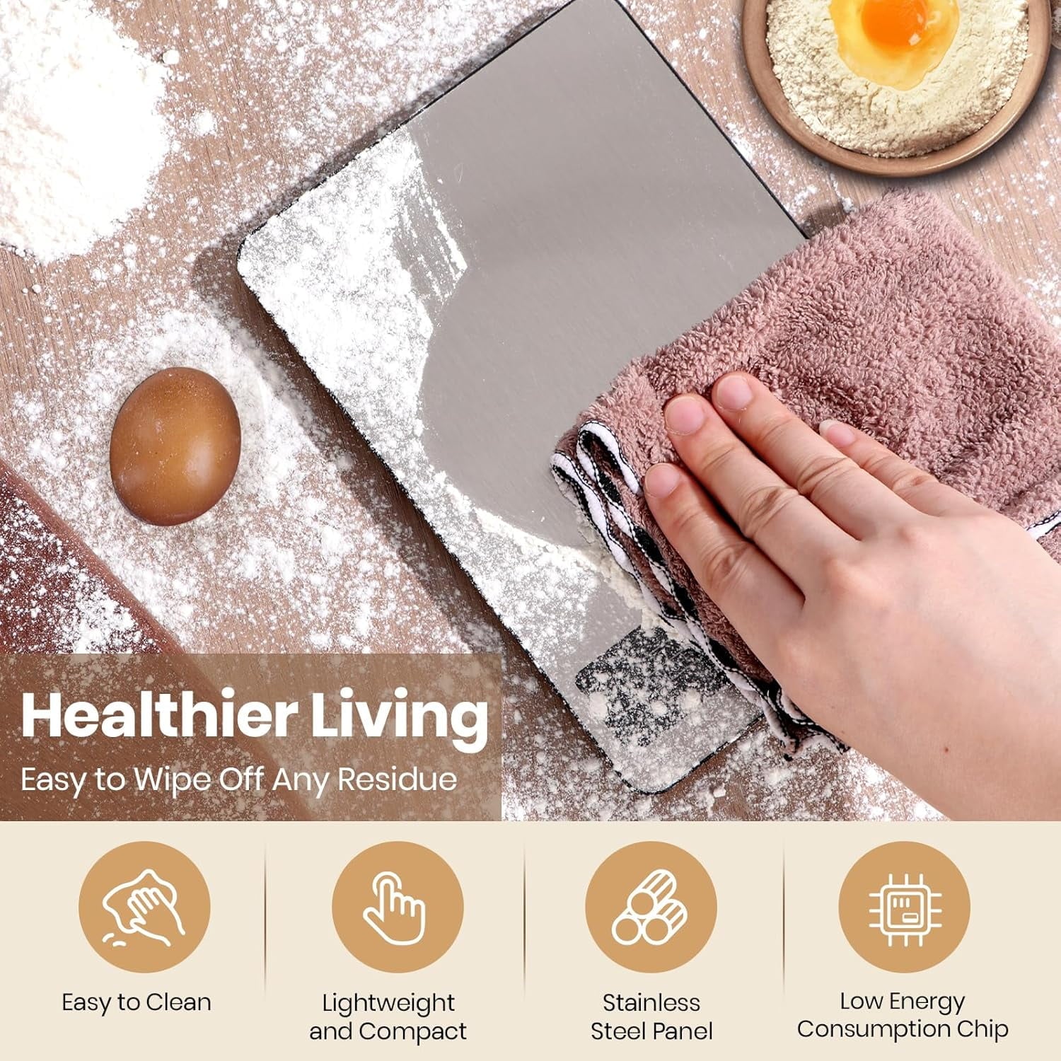 Behome Food Scale, Digital Kitchen Scales 10kg/22lb with Large LCD Display, Food Weighing Scales for Baking, Weight L... - Image 4