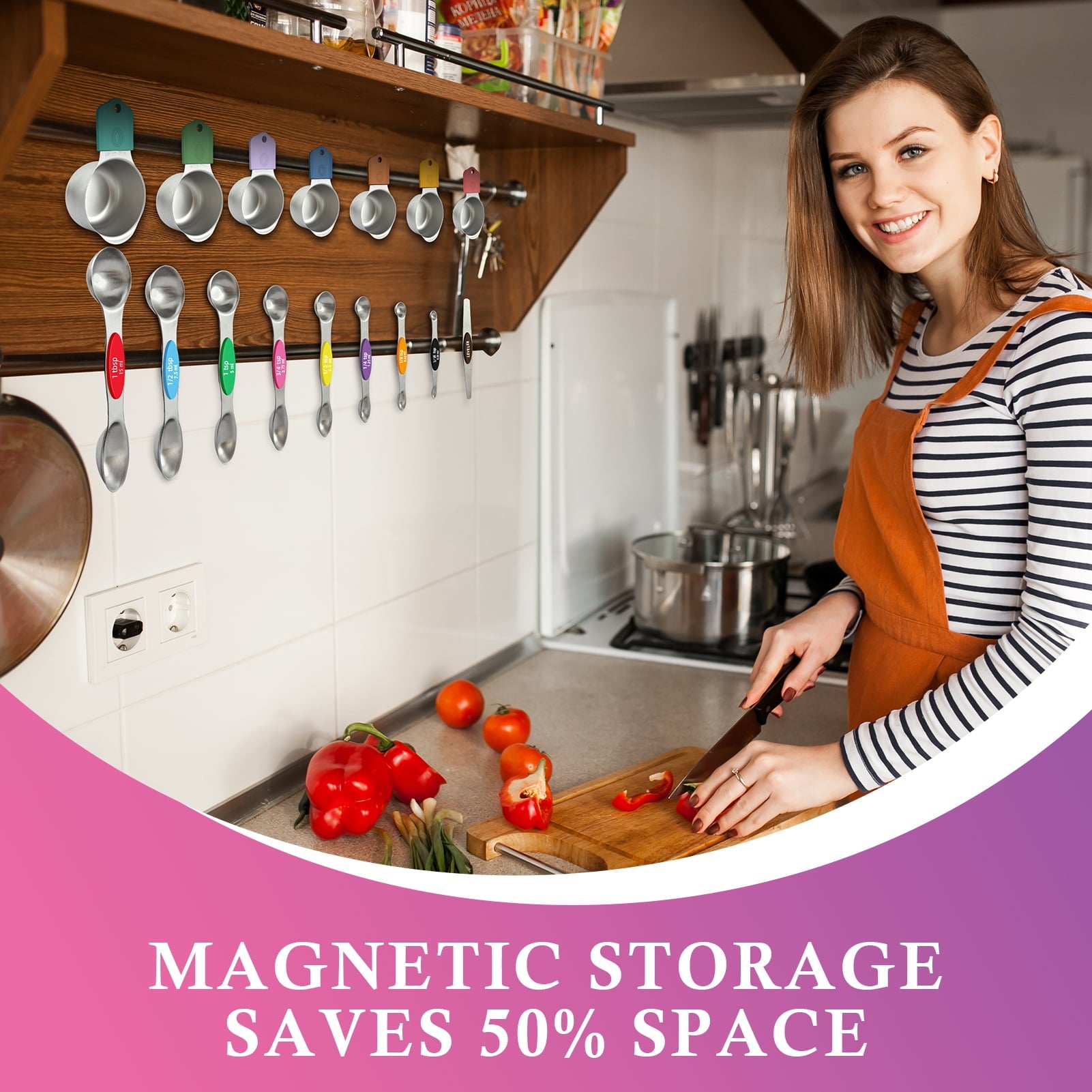 Godance Magnetic Measuring Cups and Spoons Set Including 7 Stainless Steel Stackable Measuring Cup 8 Double Sided Mag... - Image 5
