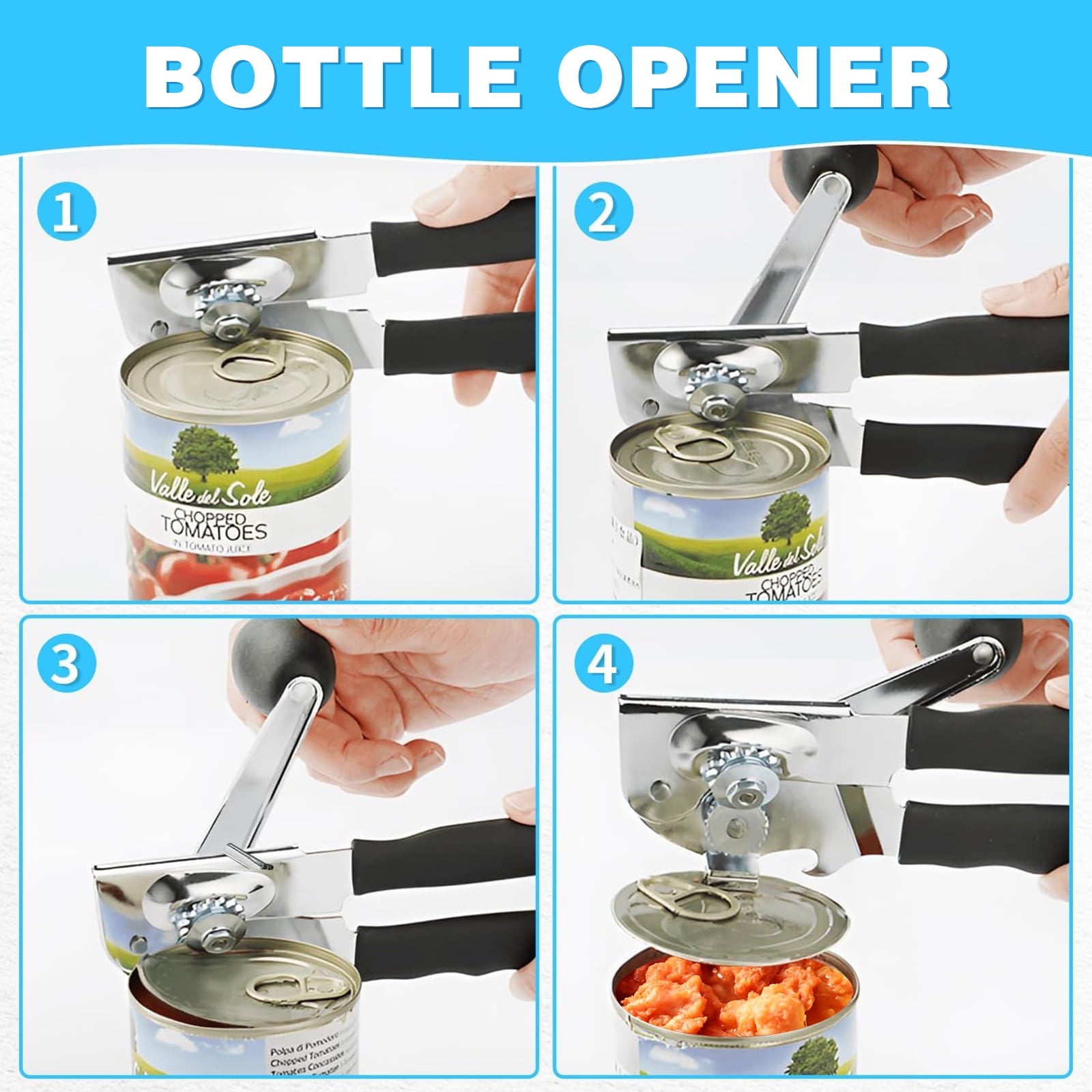 Commercial Can Opener Manual Heavy Duty Stainless Steel Handheld Smooth Edge Can Opener for Seniors for Kitchen - Image 2