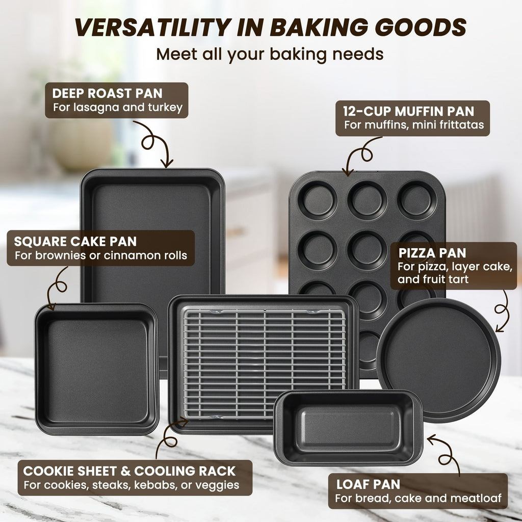 Kikcoin Bakeware Set, 22 Pcs Carbon Steel Non-Stick Baking Pan Set, Baking Sheet for Kitchen, Muffin Pan & Cookie She... - Image 4