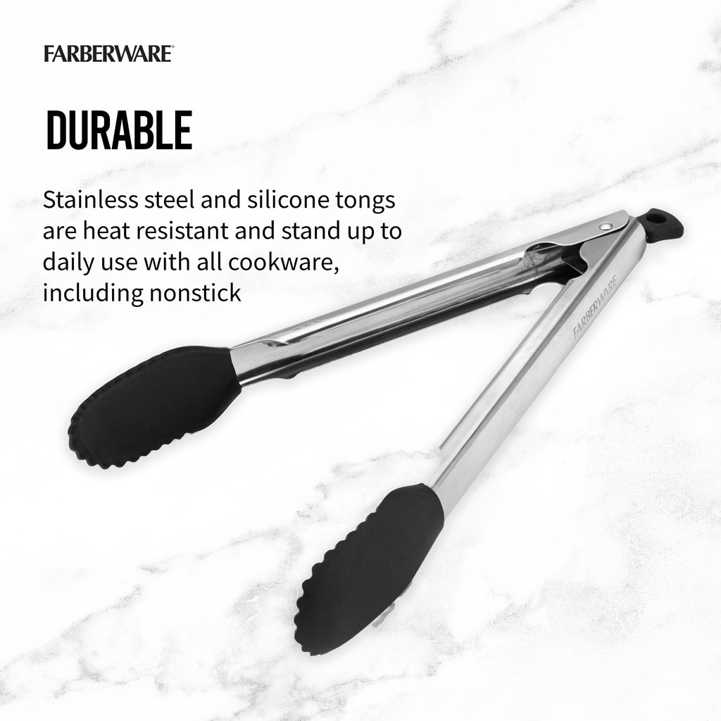 11-inch Silicone Tip Locking Food Tongs in Black and Stainless Steel - Image 3