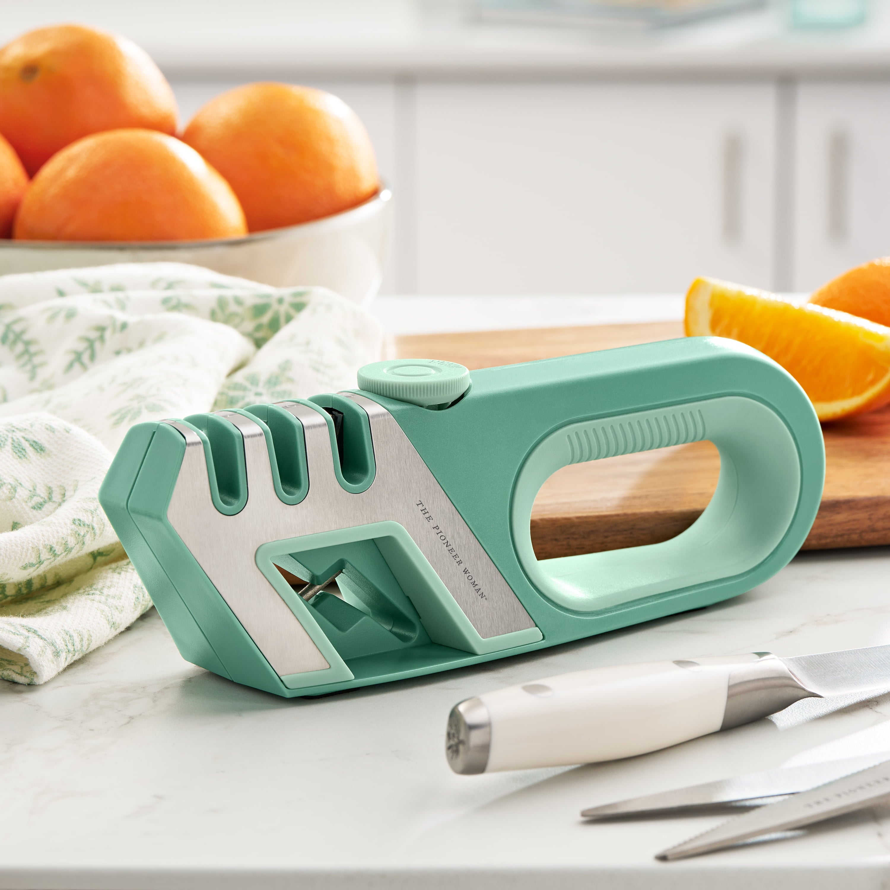 The Pioneer Woman 4 Stage Knife Shear & Sharpener, Green - Image 2