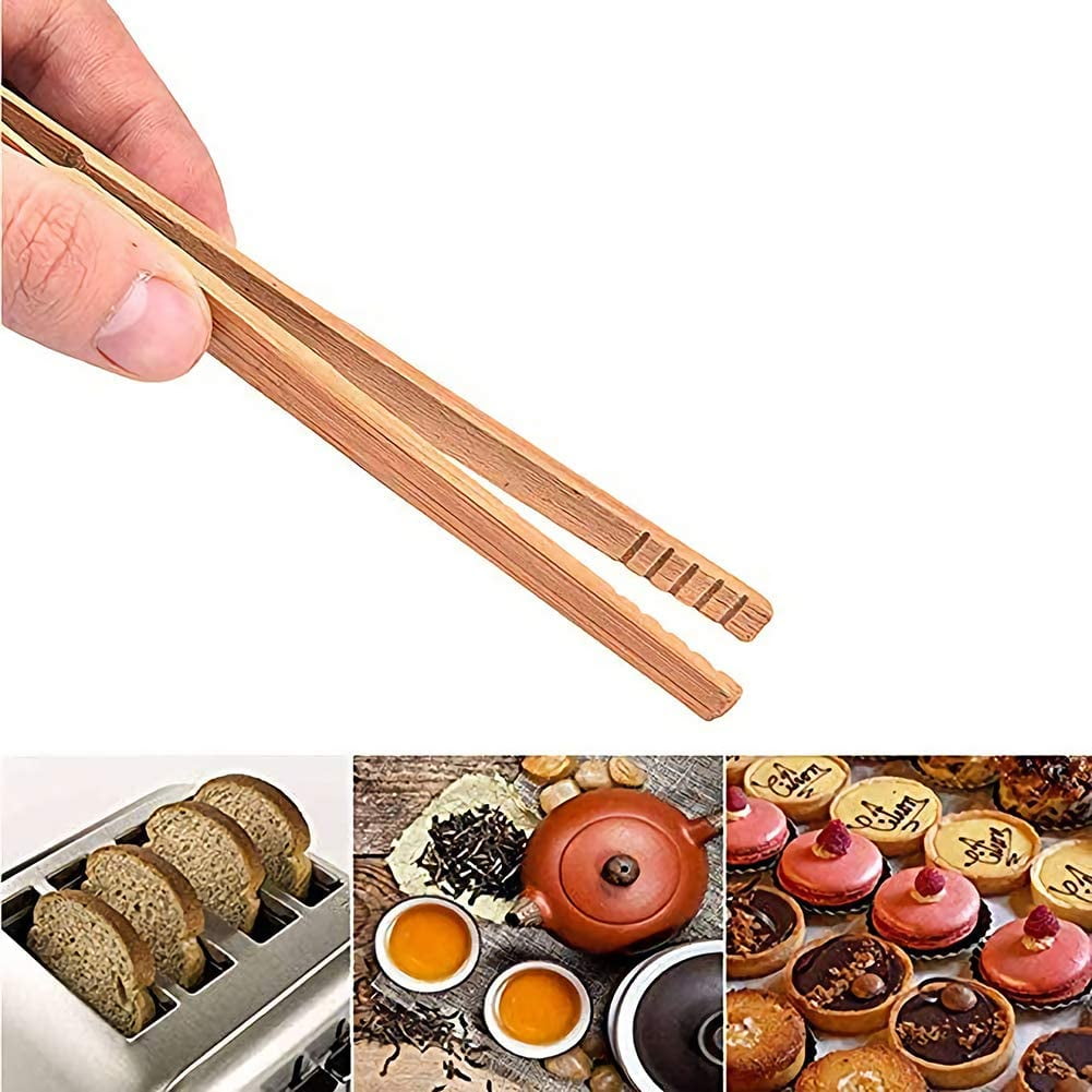 Visland 4/8 Pack Bamboo Toaster Tongs - 7” Reusable Wood Cooking Tongs -Ideal Kitchen Utensil for Cheese Bacon Muffin... - Image 5