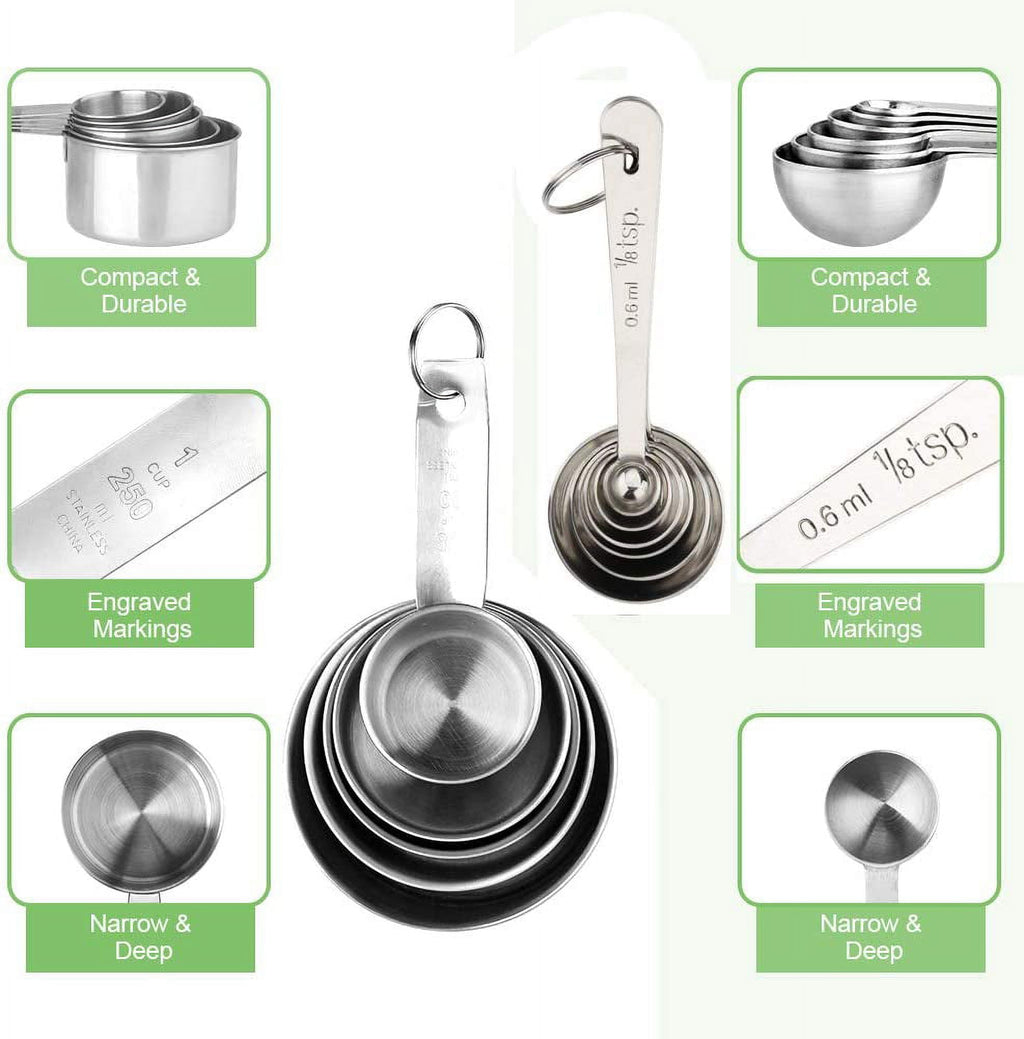 Square 13-Piece Stainless Steel Measuring Cups and Spoons Set, 5 Stainless Steel Measuring Cups,6 Stainless Steel Mea... - Image 5