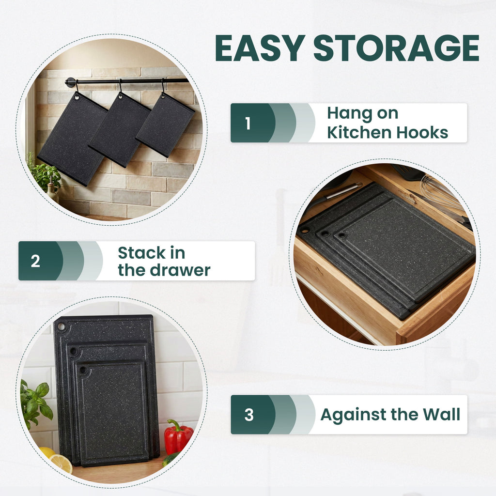 Kikcoin 3-Piece Plastic Large Cutting Boards Set for Kitchen, Chopping Board with Non-slip Feet and Juice Grooves - Image 6