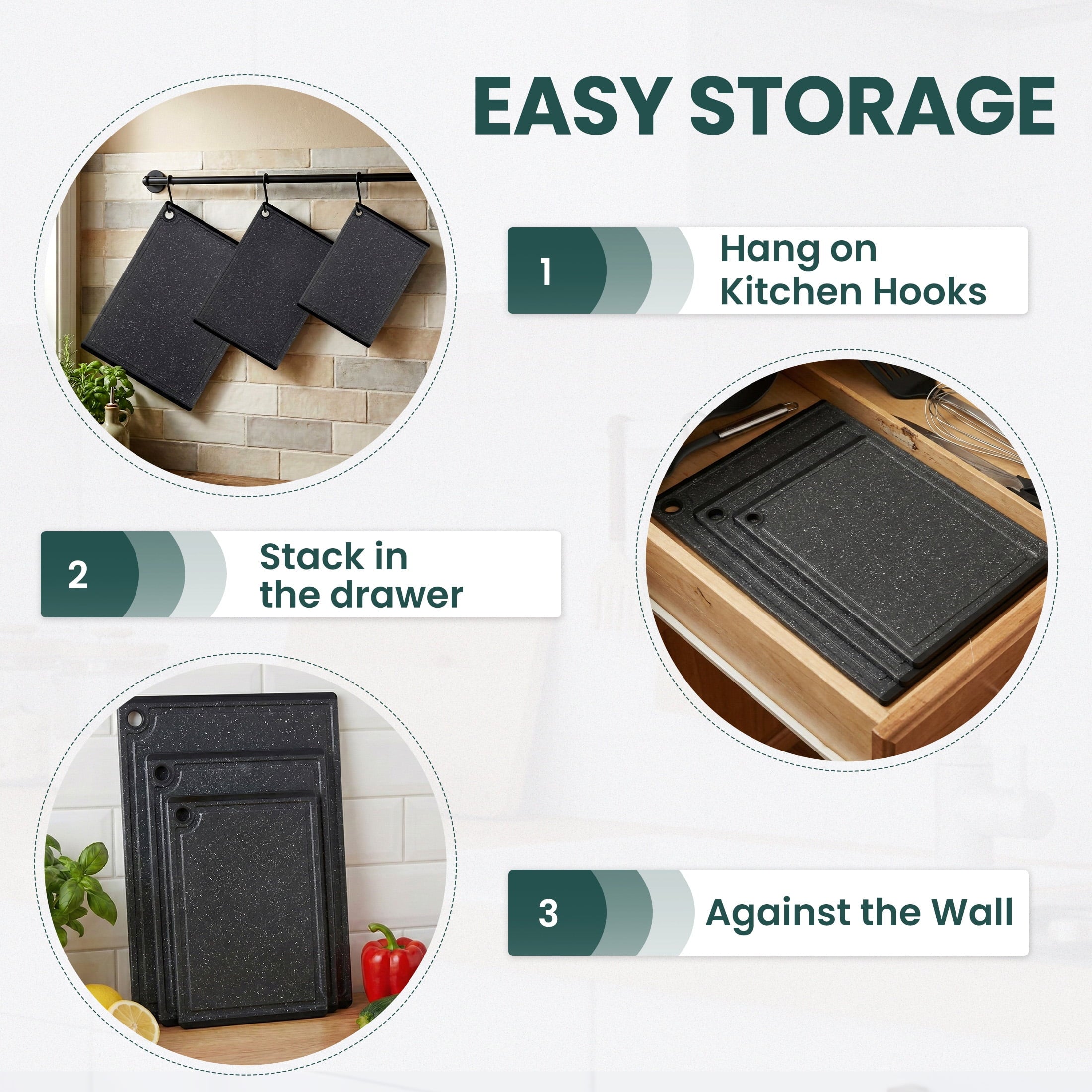 Kikcoin 3-Piece Plastic Large Cutting Boards Set for Kitchen, Chopping Board with Non-slip Feet and Juice Grooves - Image 6