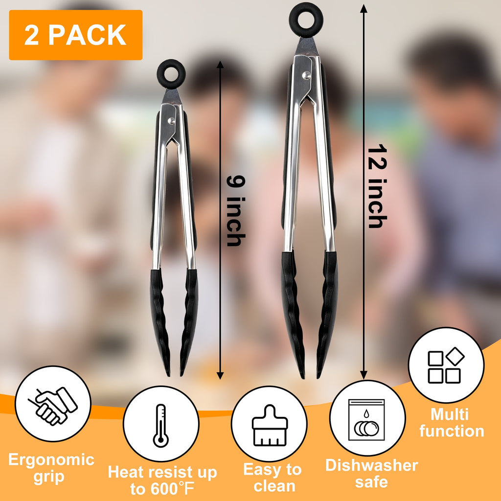 Qissep 2Pcs Kitchen Tongs for Cooking, Silicone Tongs for Cooking, Heat Resistant up to 600℉, Ideal for Kitchen Cooki... - Image 3