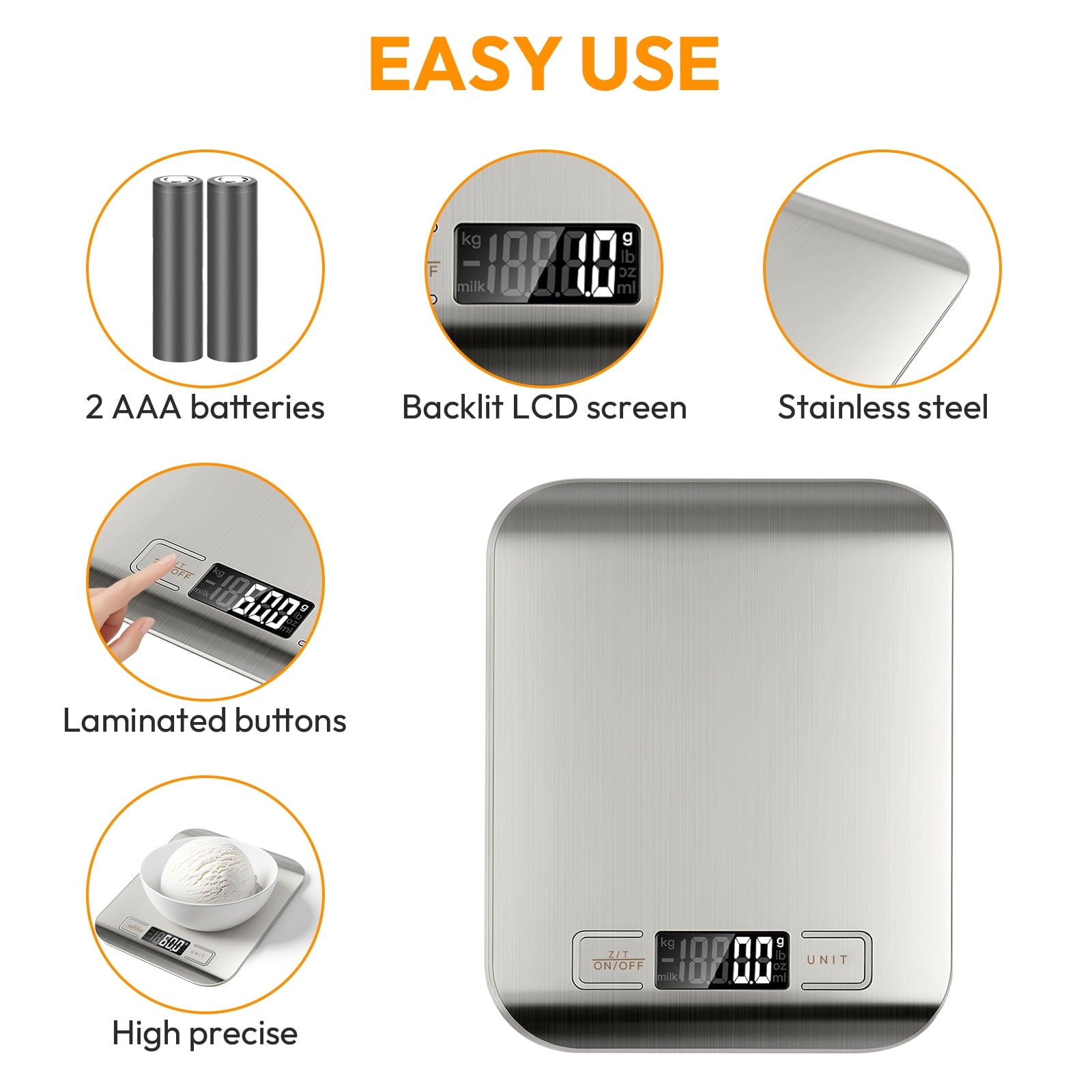 DAYBETTER 22lb/10kg Food Scale with 4 Units LCD Display, 0.05oz/1g Digital Kitchen Scale, for Baking, Cooking, Dietin... - Image 4