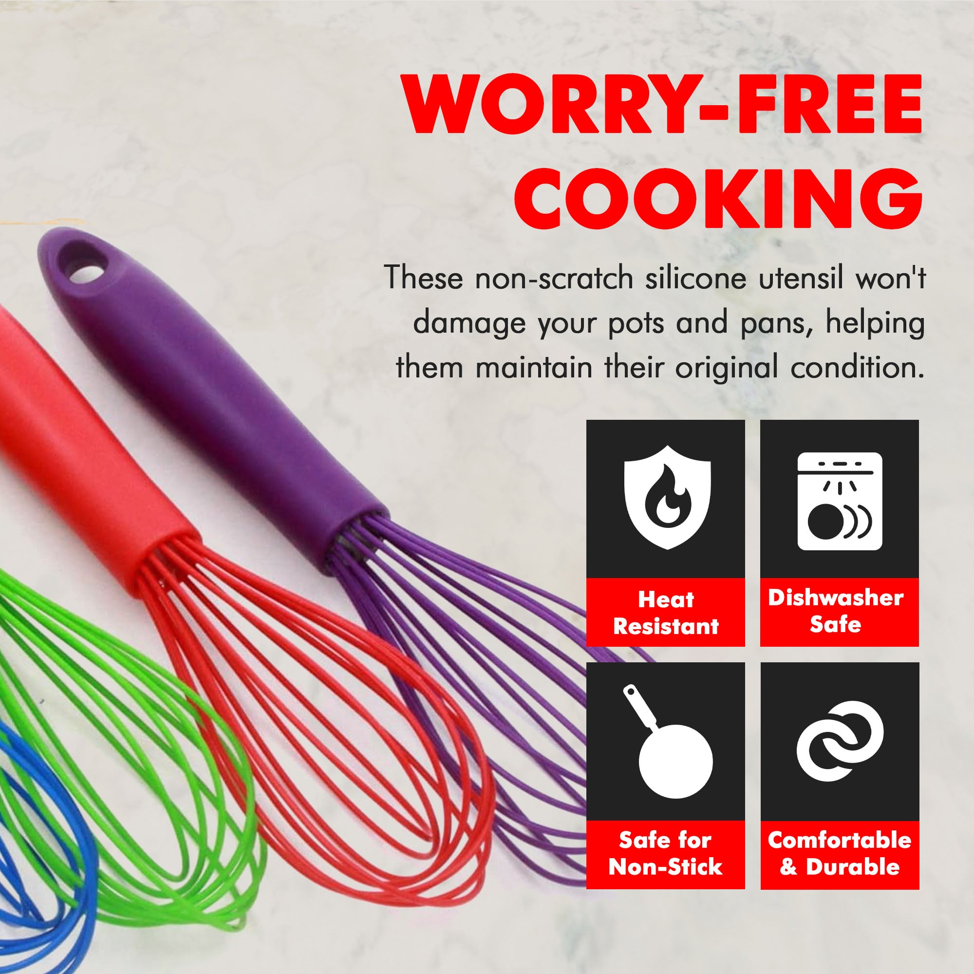 Chef Craft Premium Silicone Wire Cooking Whisk, 10.5 inch, Red - Image 4