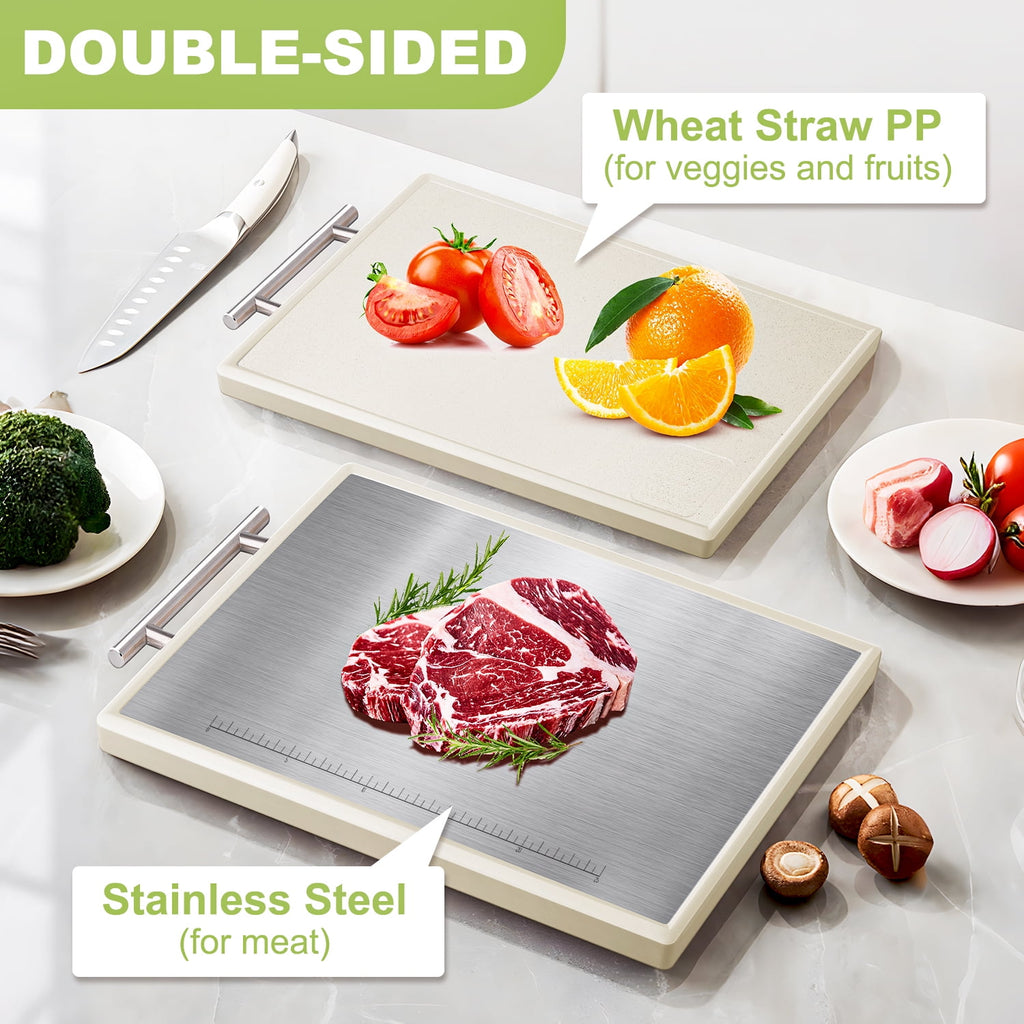 TINANA Stainless Steel Cutting Board: 16x10 inch Double-Sided, PP Chopping Boards with Stainless Steel Handles - Image 3