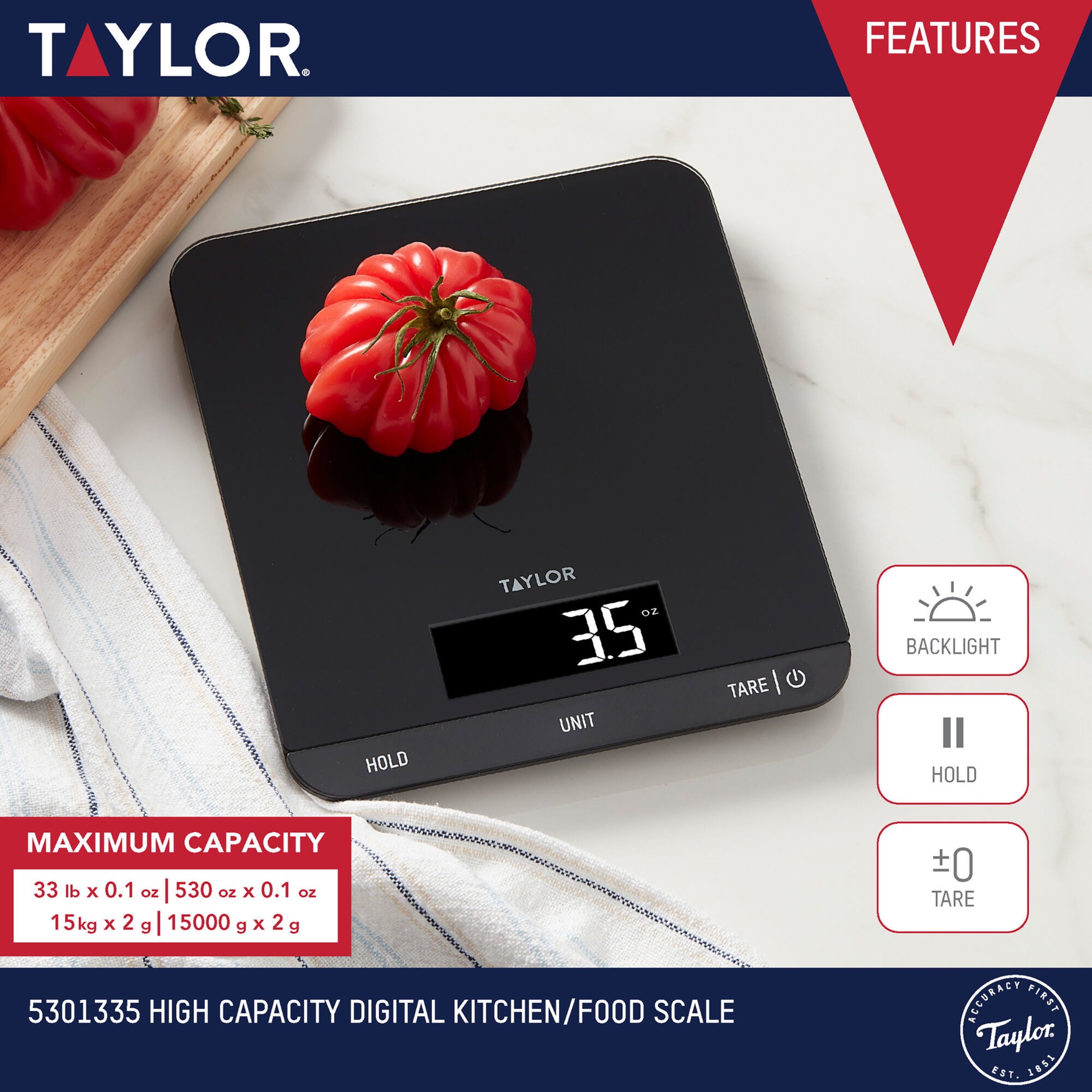 Taylor 33 LB Kitchen Glass Digital Scales Black - Image 2