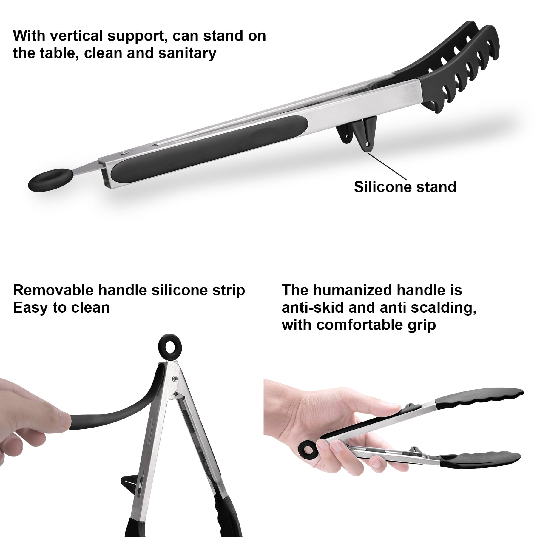 4in1 Stainless Steel Kitchen Food Tongs Set for Cooking with BPA Free Silicone Tips, Toaster Steak Pie Pizza Pasta Sp... - Image 5