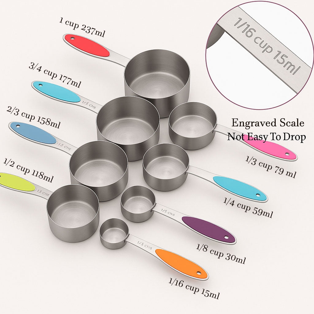 Measuring Cups and Spoons Set, 17-Piece Stainless Steel Magnetic Double-Headed Spoons with Engraved Measurements and ... - Image 3