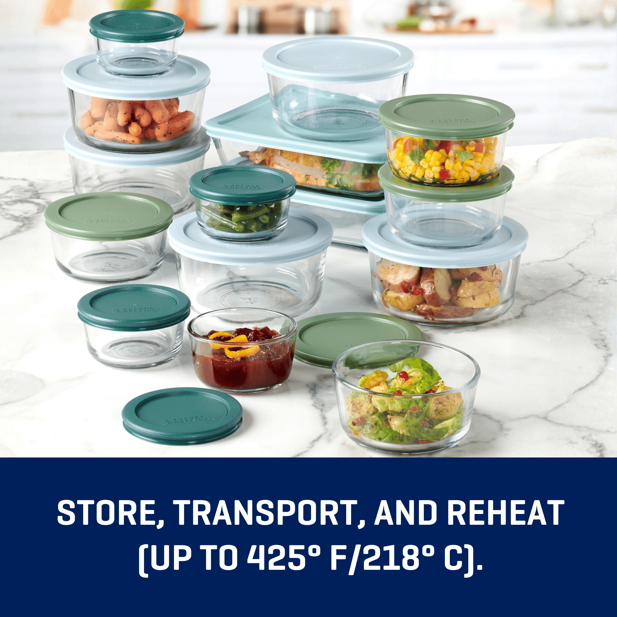 Anchor Hocking 32-Piece Glass Food Storage Containers with Colorful BPA-Free Lids - Image 3
