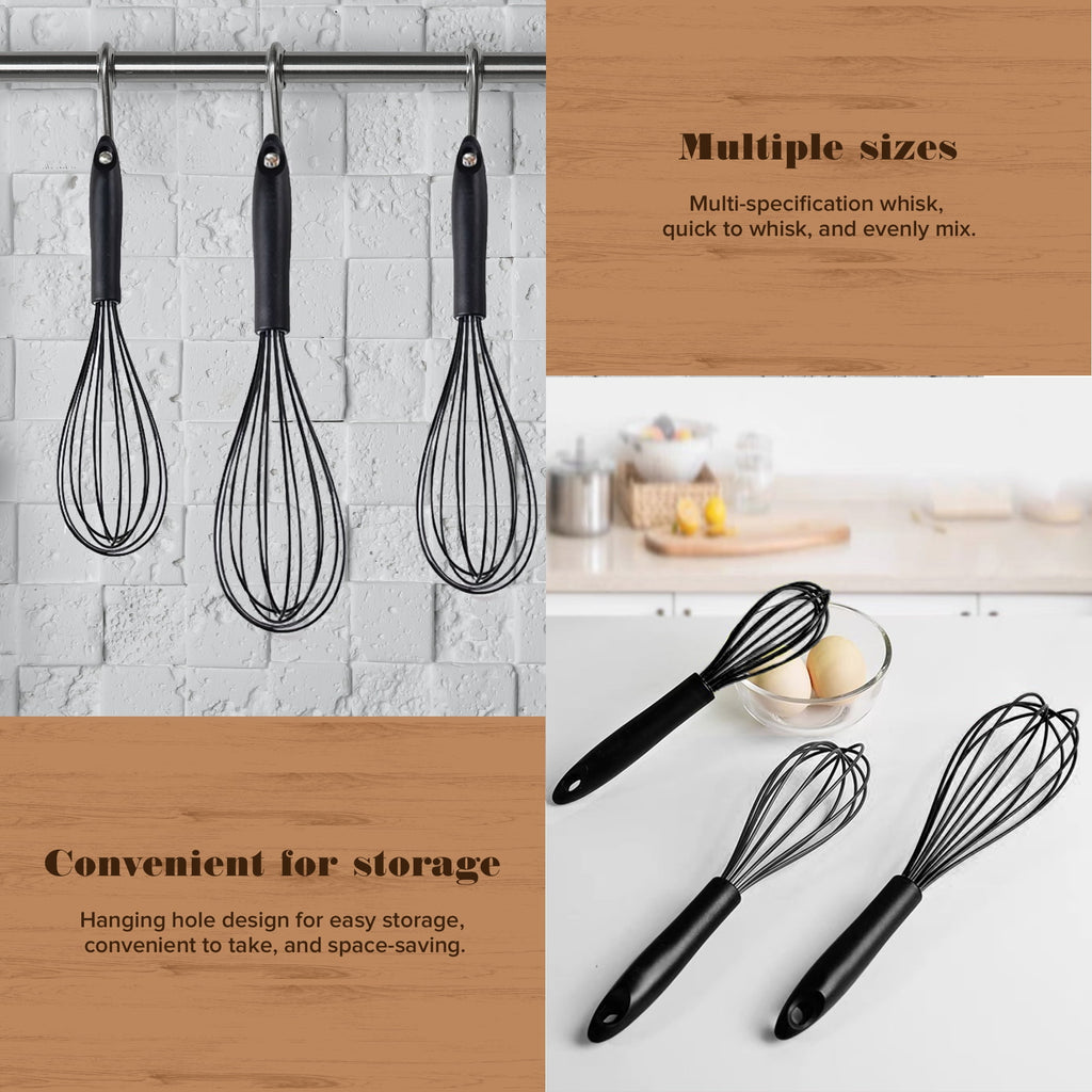 Silicone Wire Whisk, Egg Beater, 3 Sizes, for Blending, Whisking, Beating, Frothing, Stirring - Image 2