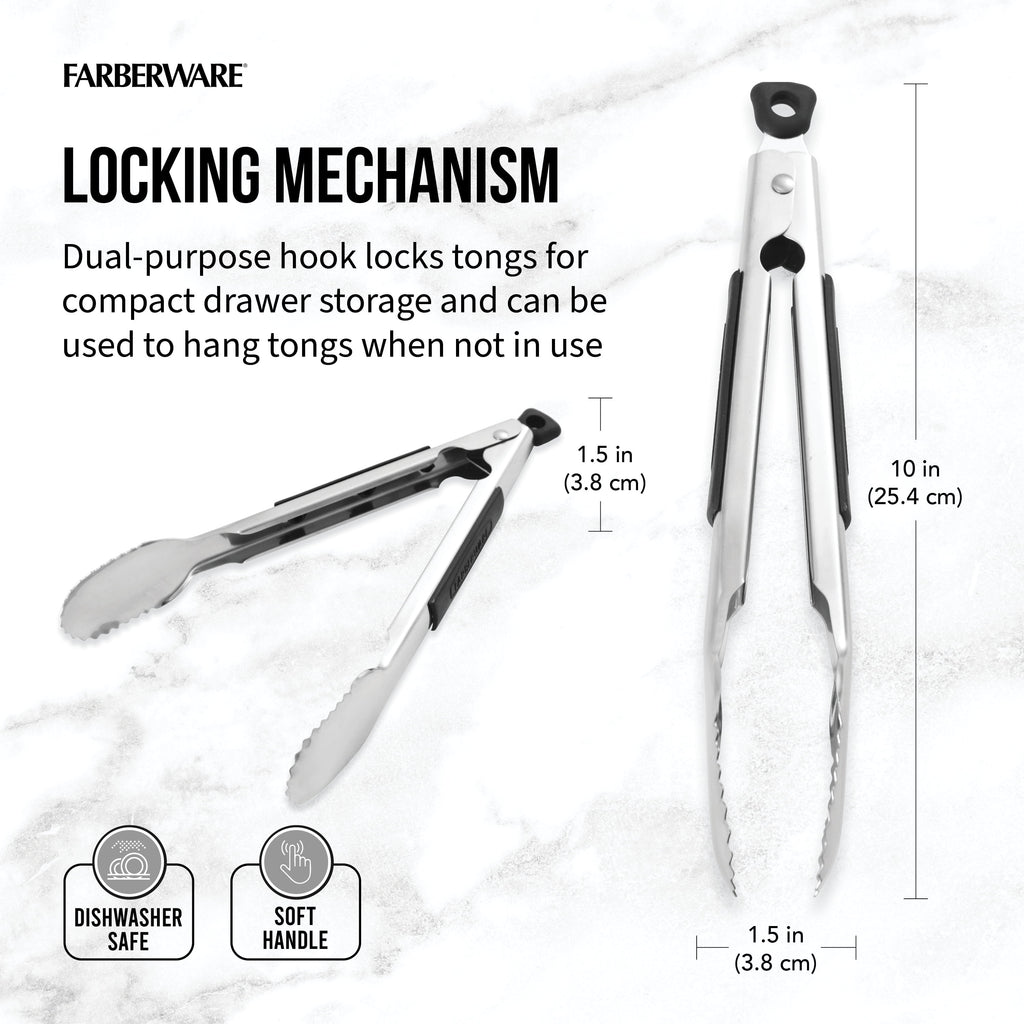 Soft-Grip Stainless Steel 9 in Locking Kitchen Food Tongs - Image 3