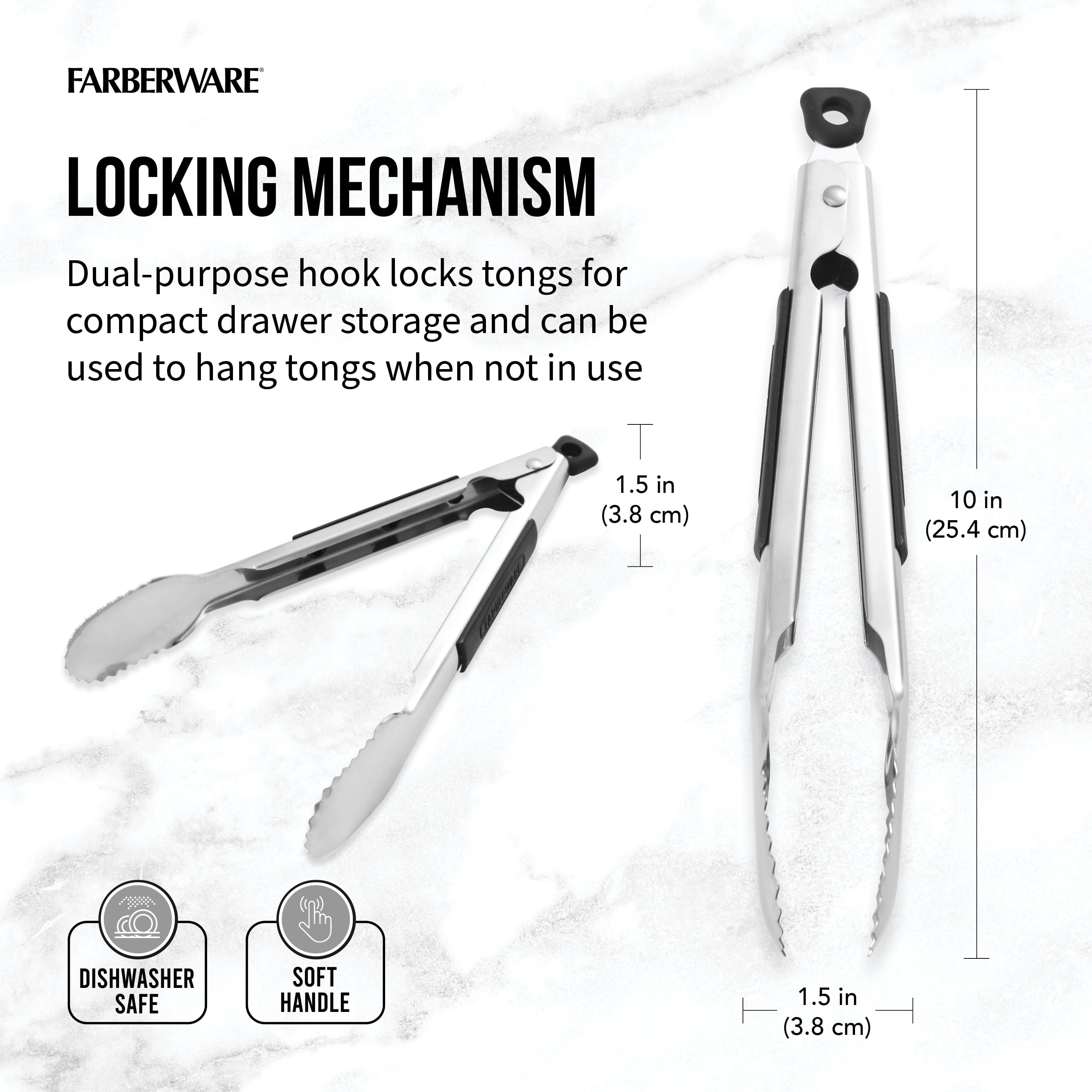 Soft-Grip Stainless Steel 9 in Locking Kitchen Food Tongs - Image 3