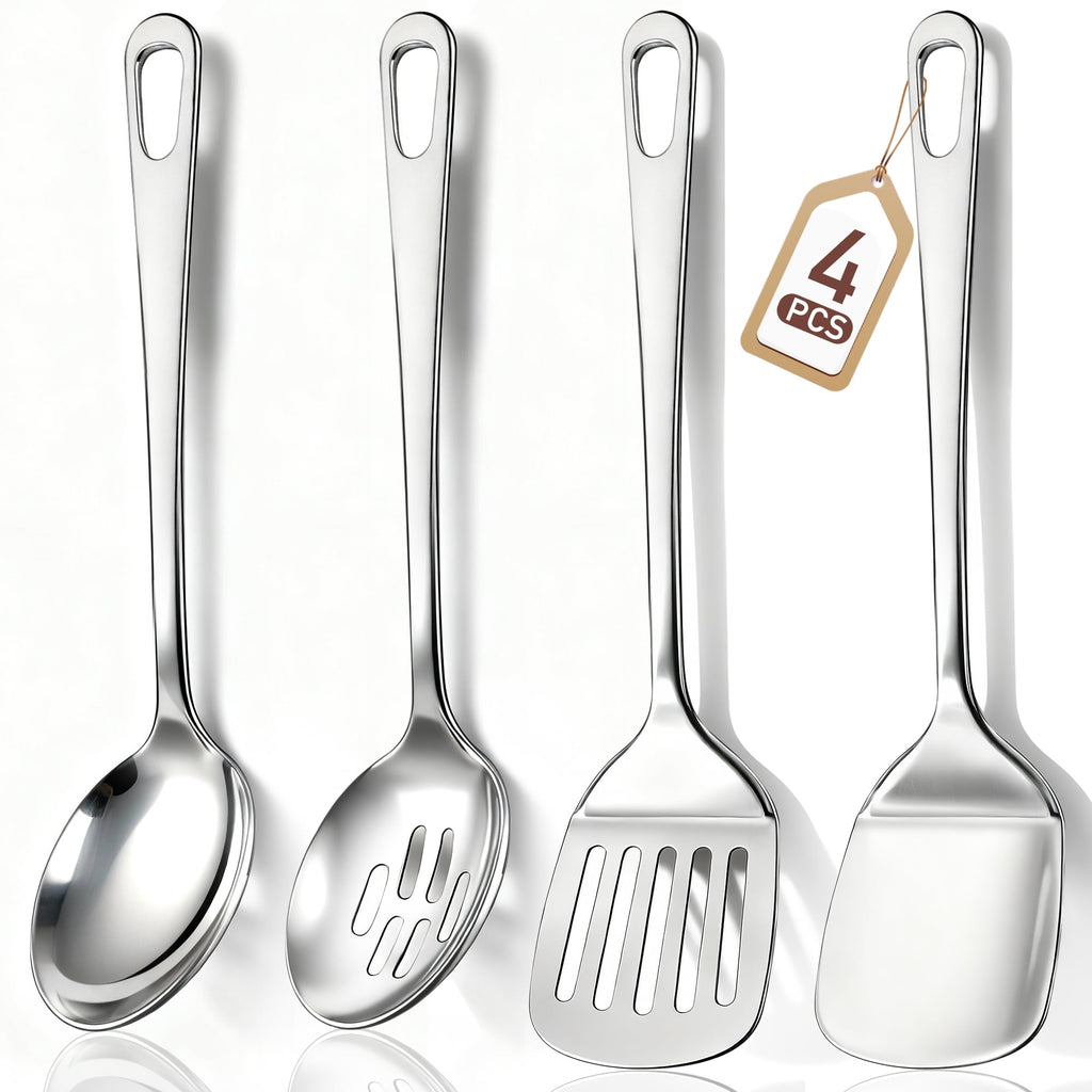4 Pcs Cooking Utensils Set, TAIMASI Stainless Steel Kitchen Utensils, Kitchen Tools Set Include Solid & Slotted Turne...