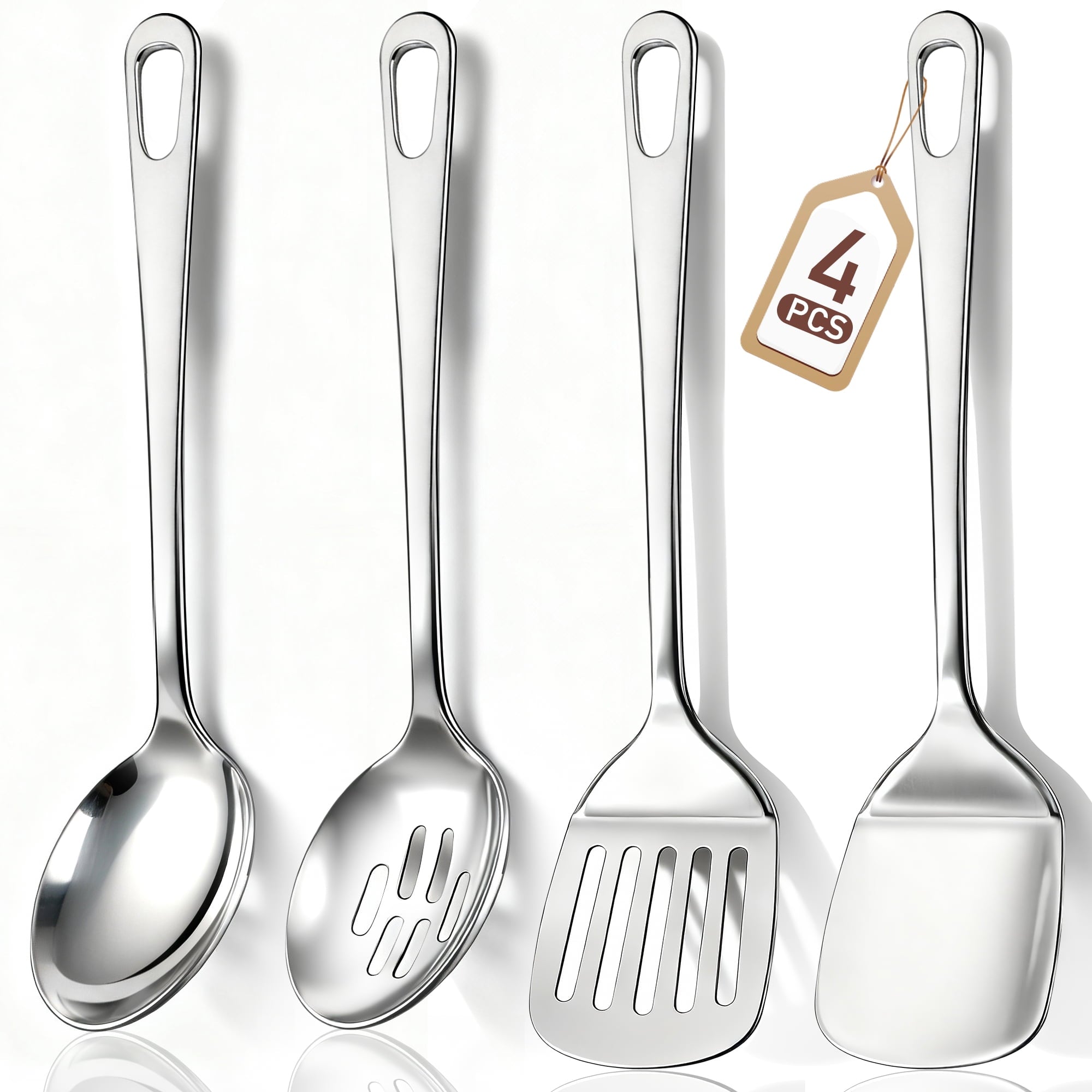 4 Pcs Cooking Utensils Set, TAIMASI Stainless Steel Kitchen Utensils, Kitchen Tools Set Include Solid & Slotted Turne...