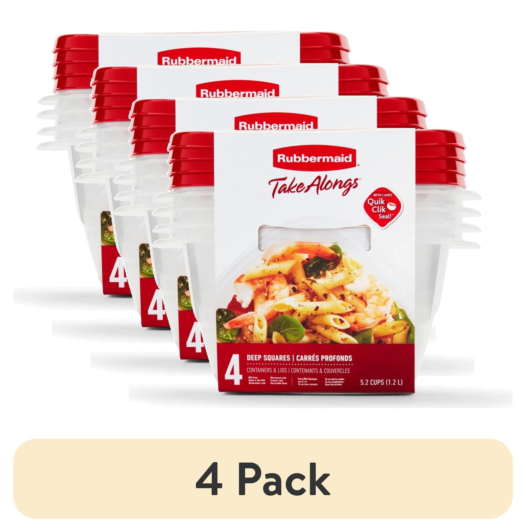 (4 pack) Rubbermaid TakeAlongs 5.2-Cup Deep Square Food Storage Containers, Ruby Red, 4 pack