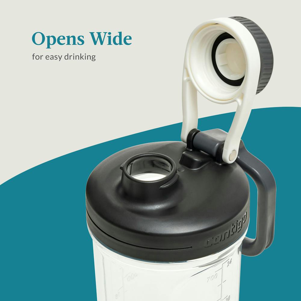 Shake and Go bottle that opens wide for easy drinking