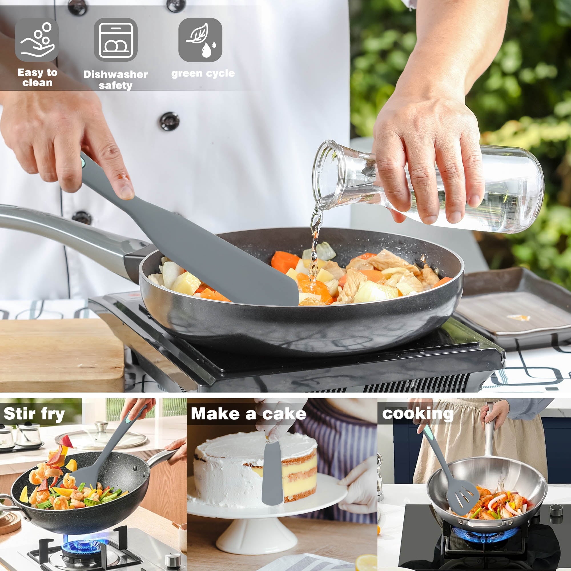To encounter 5 Pieces Silicone Spatula Set, Non-Stick Silicone Turner Spatulas, Heat Resistance Cooking Utensils, Fli... - Image 4