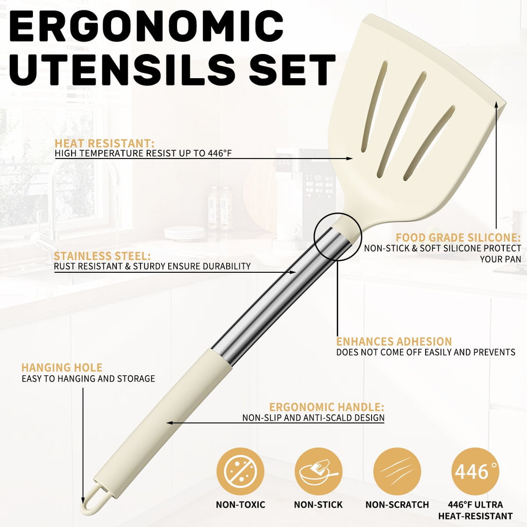 GPED Silicone Cooking Utensil Set, 30 Pcs Kitchen Utensils Set with Stainless Steel Handle, Food Grade Silicone Spatu... - Image 3