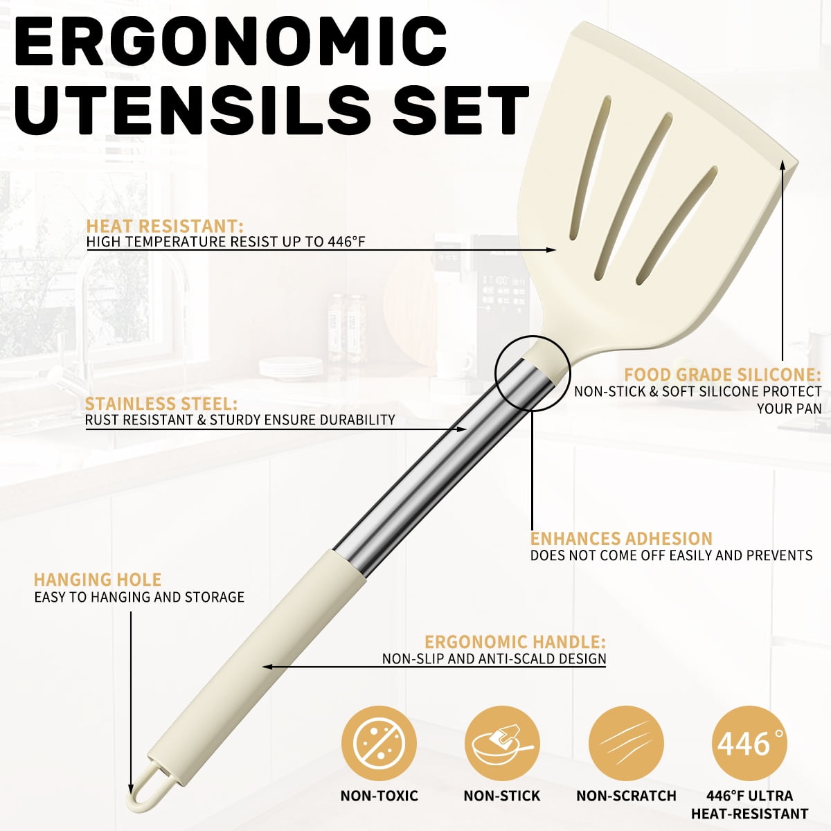 GPED Silicone Cooking Utensil Set, 30 Pcs Kitchen Utensils Set with Stainless Steel Handle, Food Grade Silicone Spatu... - Image 3