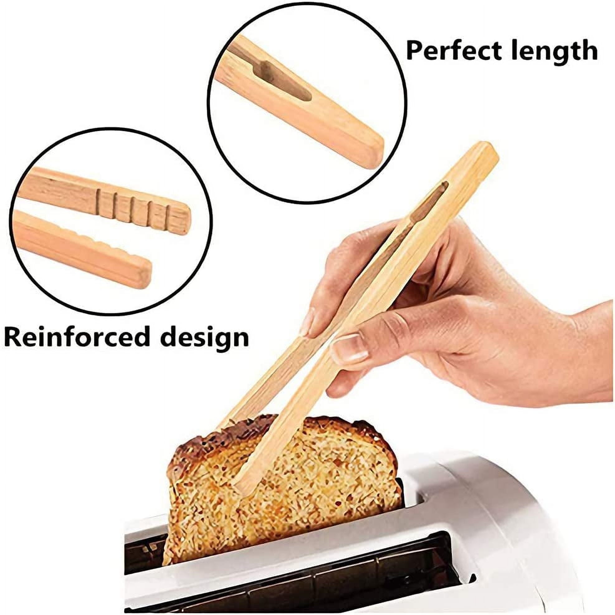 Visland 4/8 Pack Bamboo Toaster Tongs - 7” Reusable Wood Cooking Tongs -Ideal Kitchen Utensil for Cheese Bacon Muffin... - Image 4